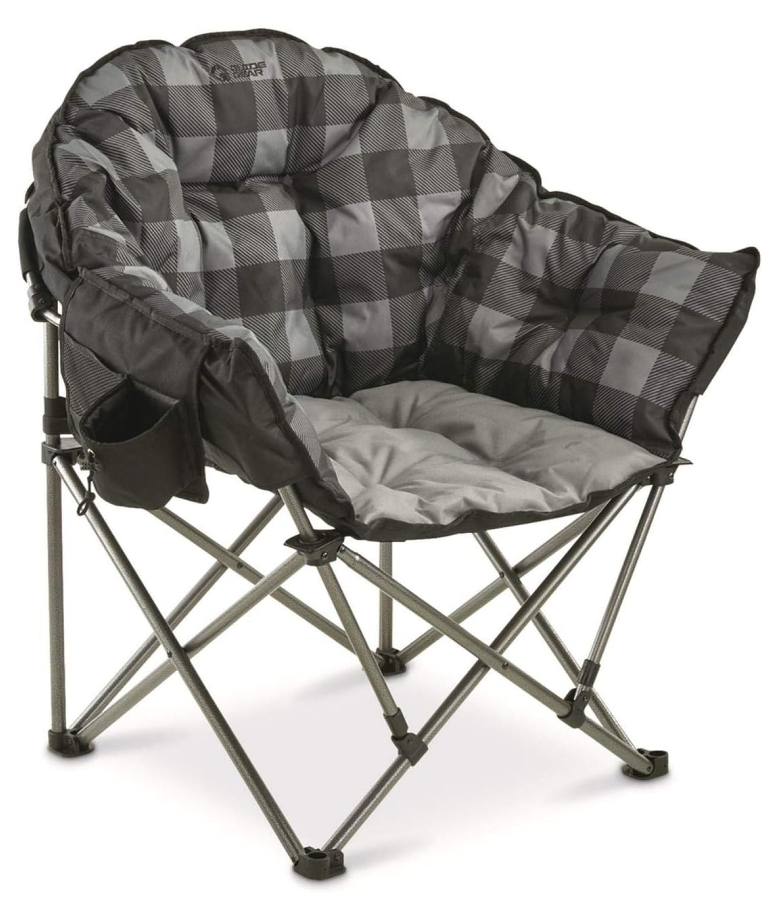 Club Camping Chair, Oversized, Portable, Folding with Padded Seats, 500-lb. Capacity Gray Plaid