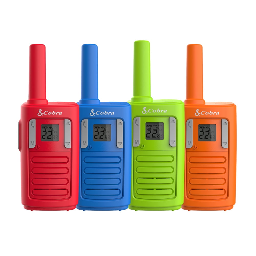 Cobra RX100 Family Walkie Talkies Two-Way Radios (4-Pack) - 16-mile Long Range, Kid-Friendly, 22 Channels, NOAA Weather Alerts, Call Alerts