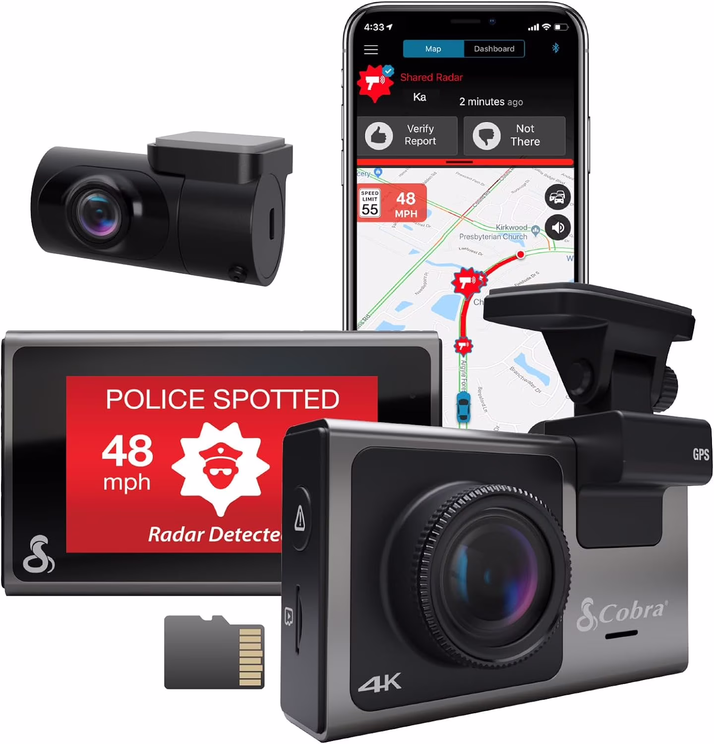 Cobra SC 400D 4K Dash Cam + Rear Cam: 3" Touchscreen, Live Alerts, CarPlay Compatible Dash Camera