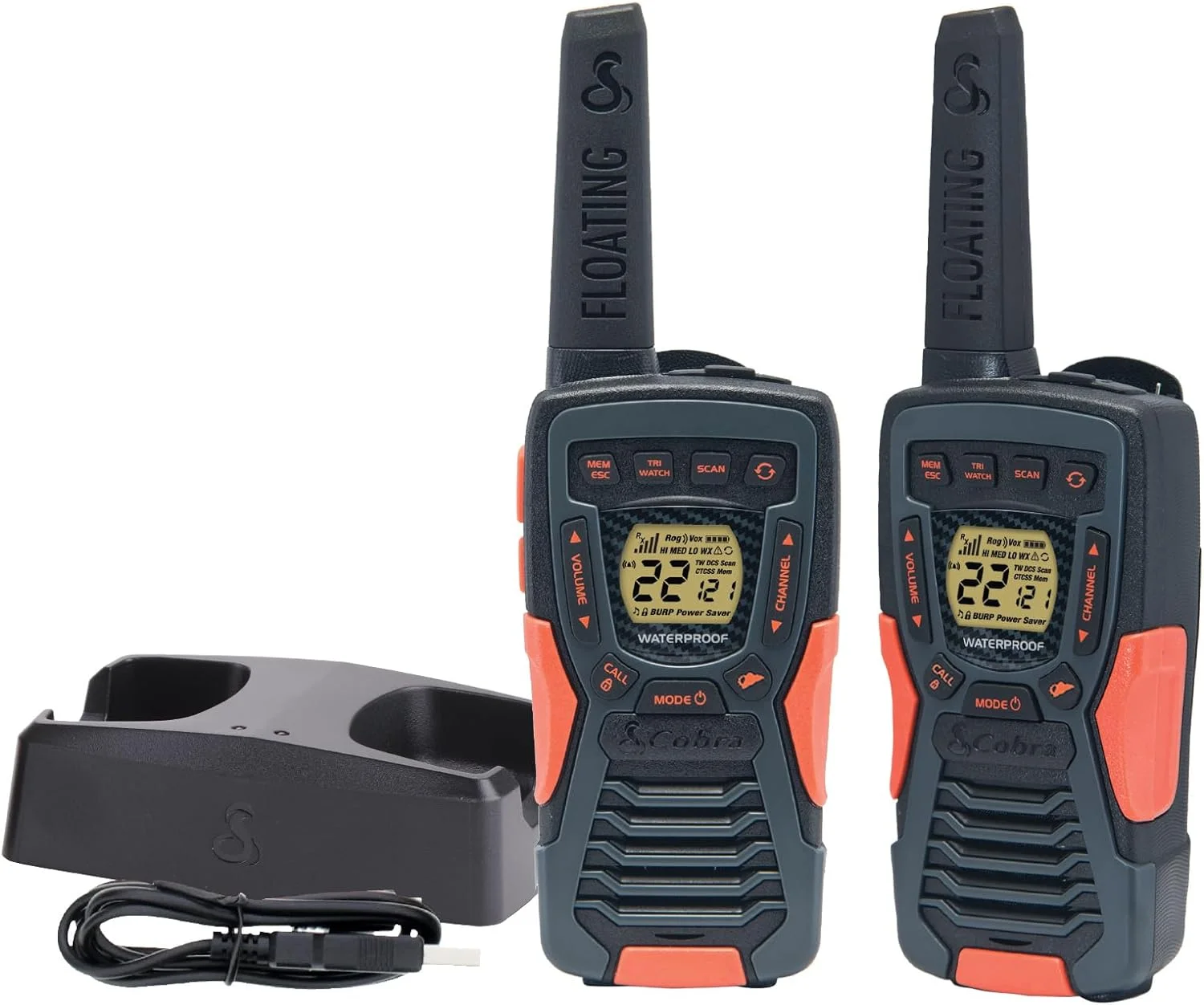 Cobra 37-Mile Walkie Talkie, IP67 Waterproof Floating Two-Way Radio 2-Pack, 22 Channels (ACXT 1037R FLT)