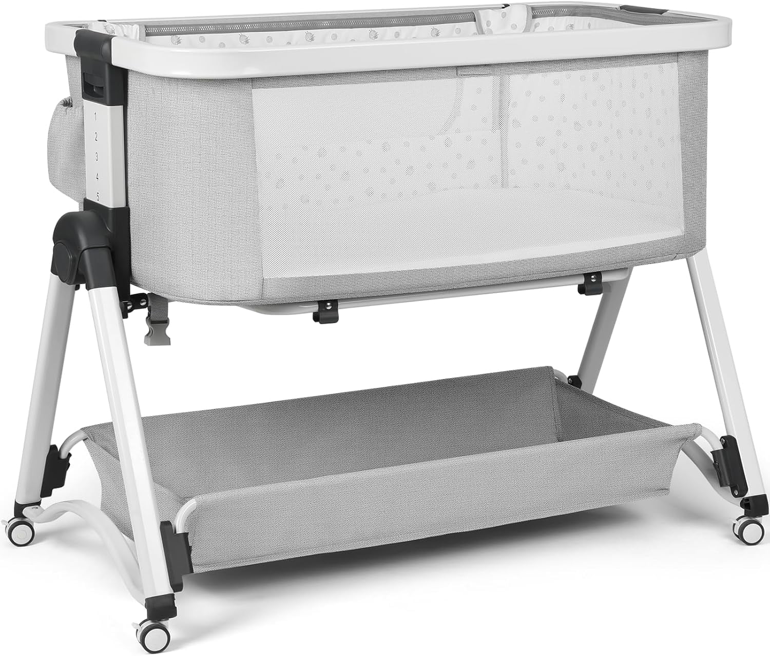 Cowiewie 2-in-1 Swingable Bassinet, Bedside Sleeper, Light Gray with Mattress, Breathable Net
