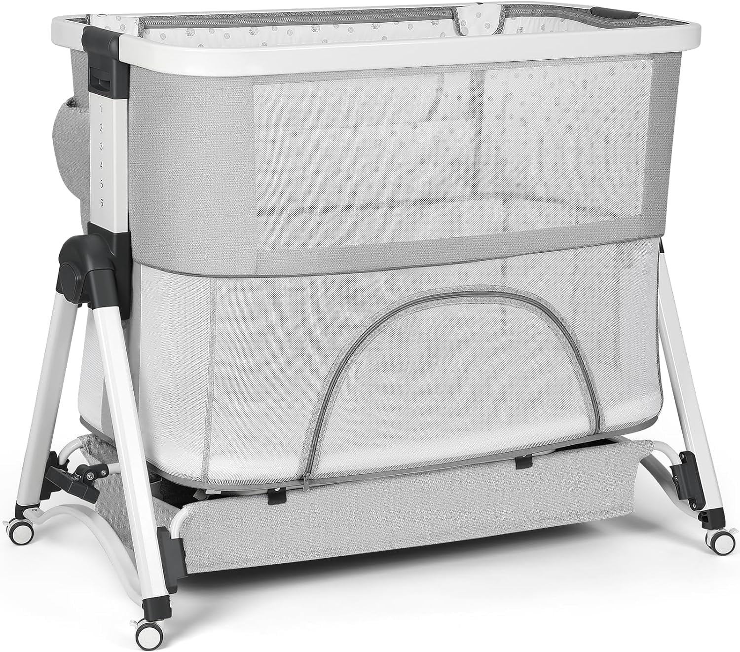Cowiewie 3 in 1 Baby Bassinet Bedside Sleeper Playpen Cradle 6 Height Adjustable, Portable Travel Cot with Wheels, for Newborns Infants 0-18 Months, Light Gray