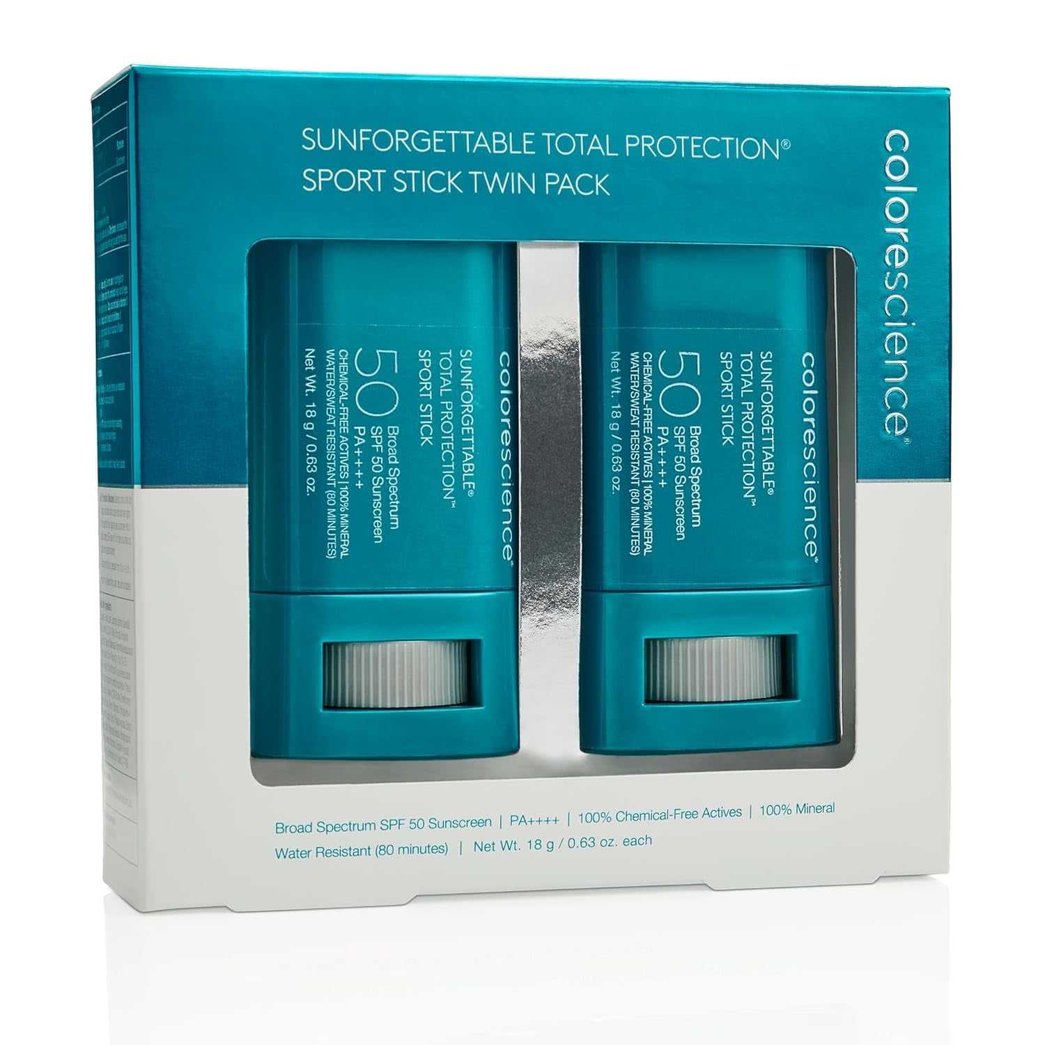 Colorescience Sunforgettable Total Protection Sport Stick SPF 50 - Twin Pack, 0.63 oz each