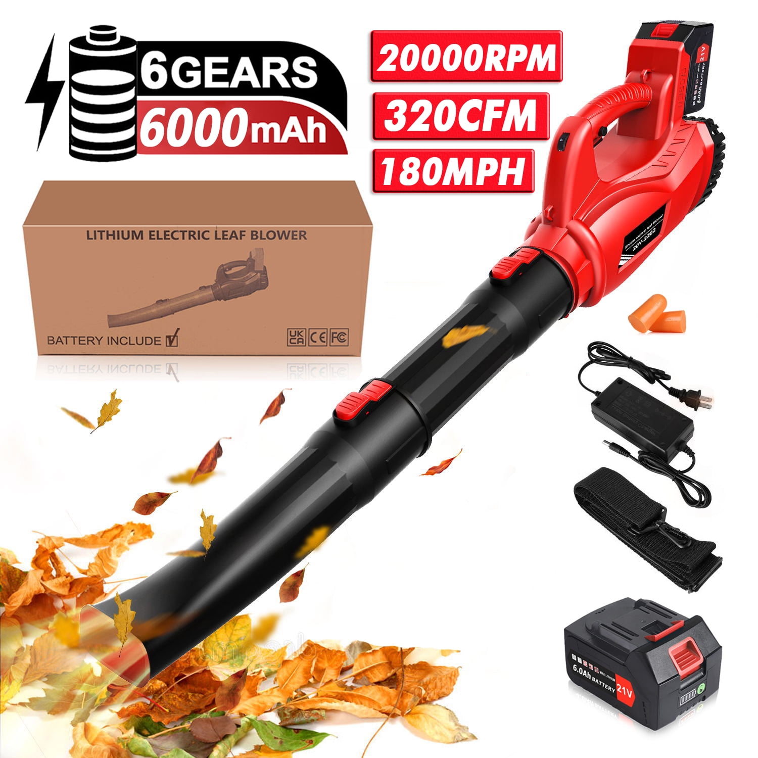 Tanbaby 21V Cordless Leaf Blower, 320CFM Electric Leaf Blowers, 3 Speed Mode, 330W 180MPH with 4000mAh Battery, Lightweight Powered Blowers for Leaf/Snow/Dust Blowing
