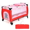 Costway Baby Crib Playpen Playard Foldable Bassinet Infant Bed Pink