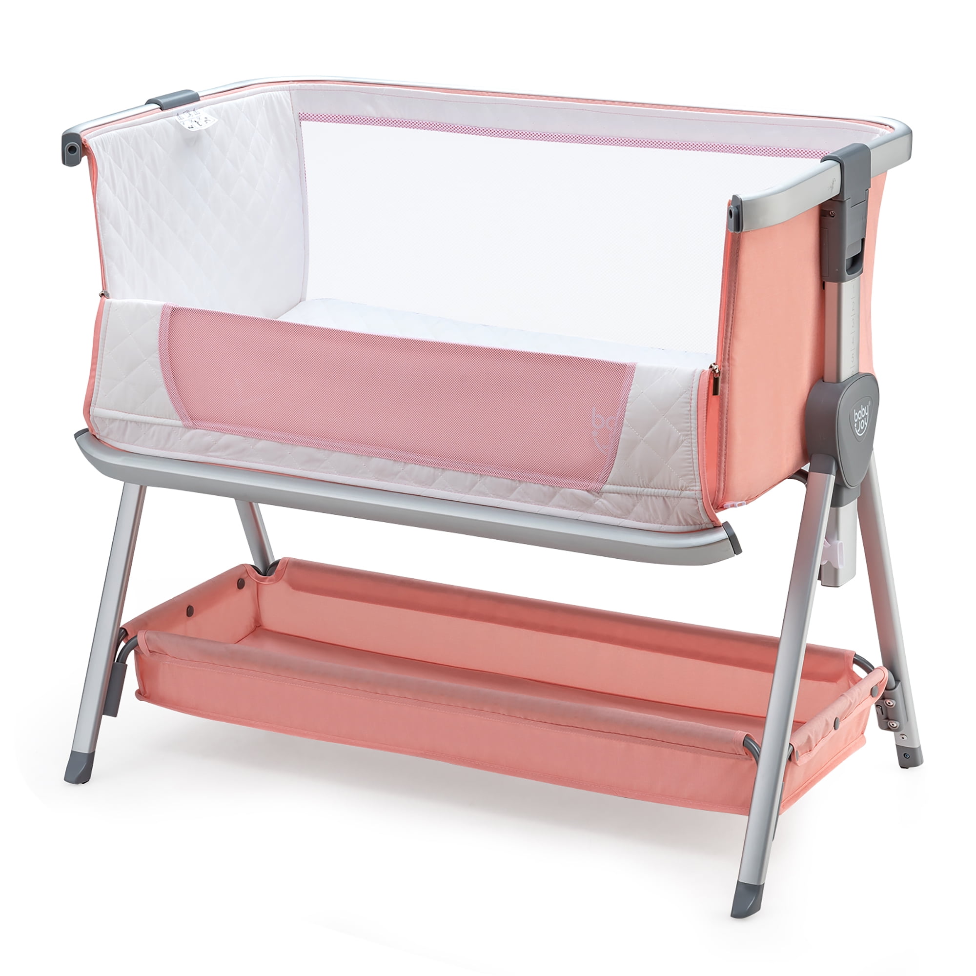 Costway Bed Side Crib Portable Adjustable Baby Infant Travel Sleeper Bassinet Peach