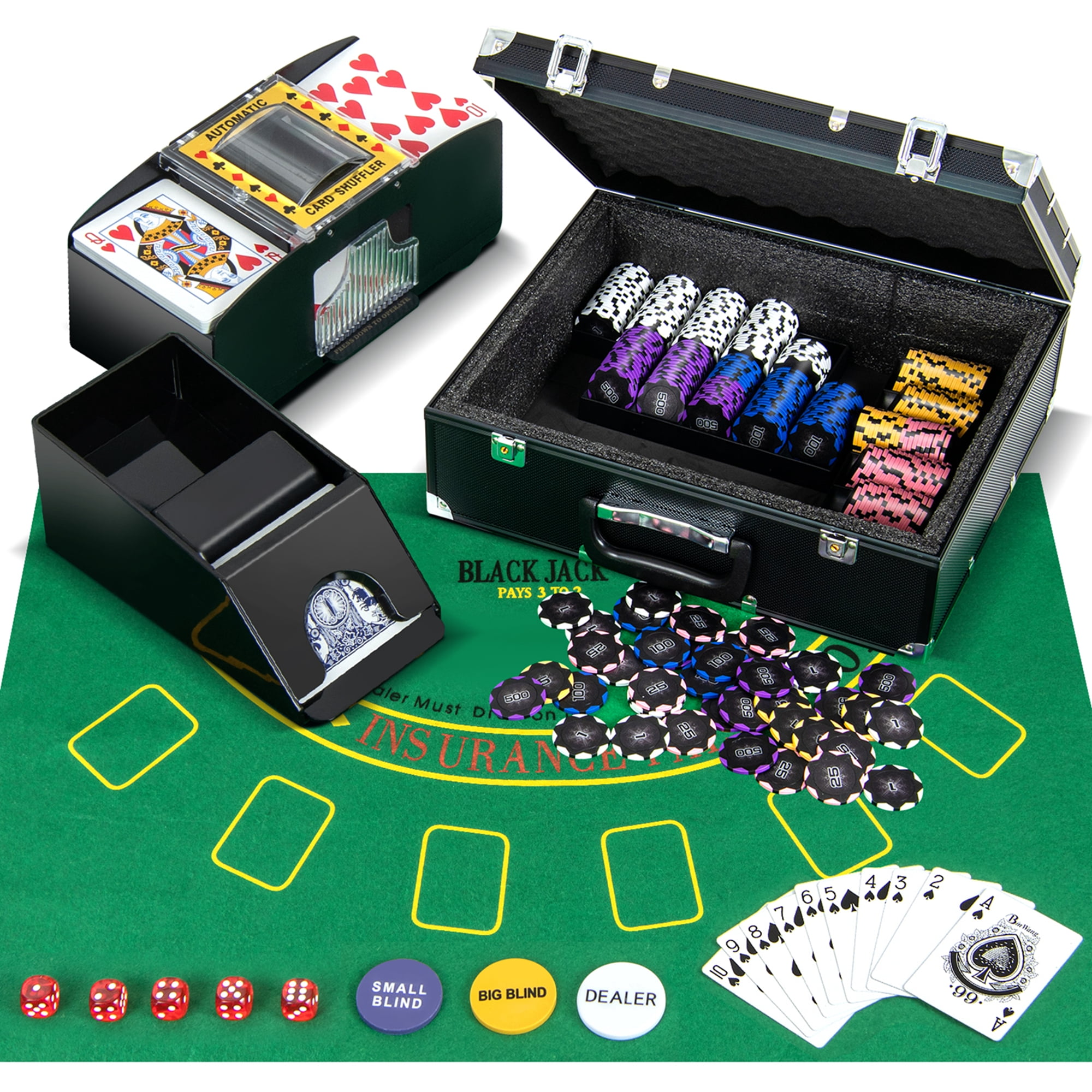 Costway Casino Poker Chip Set, 300 Pieces, 14 Gram Chips, with Automatic Card Shuffler, Multicolor