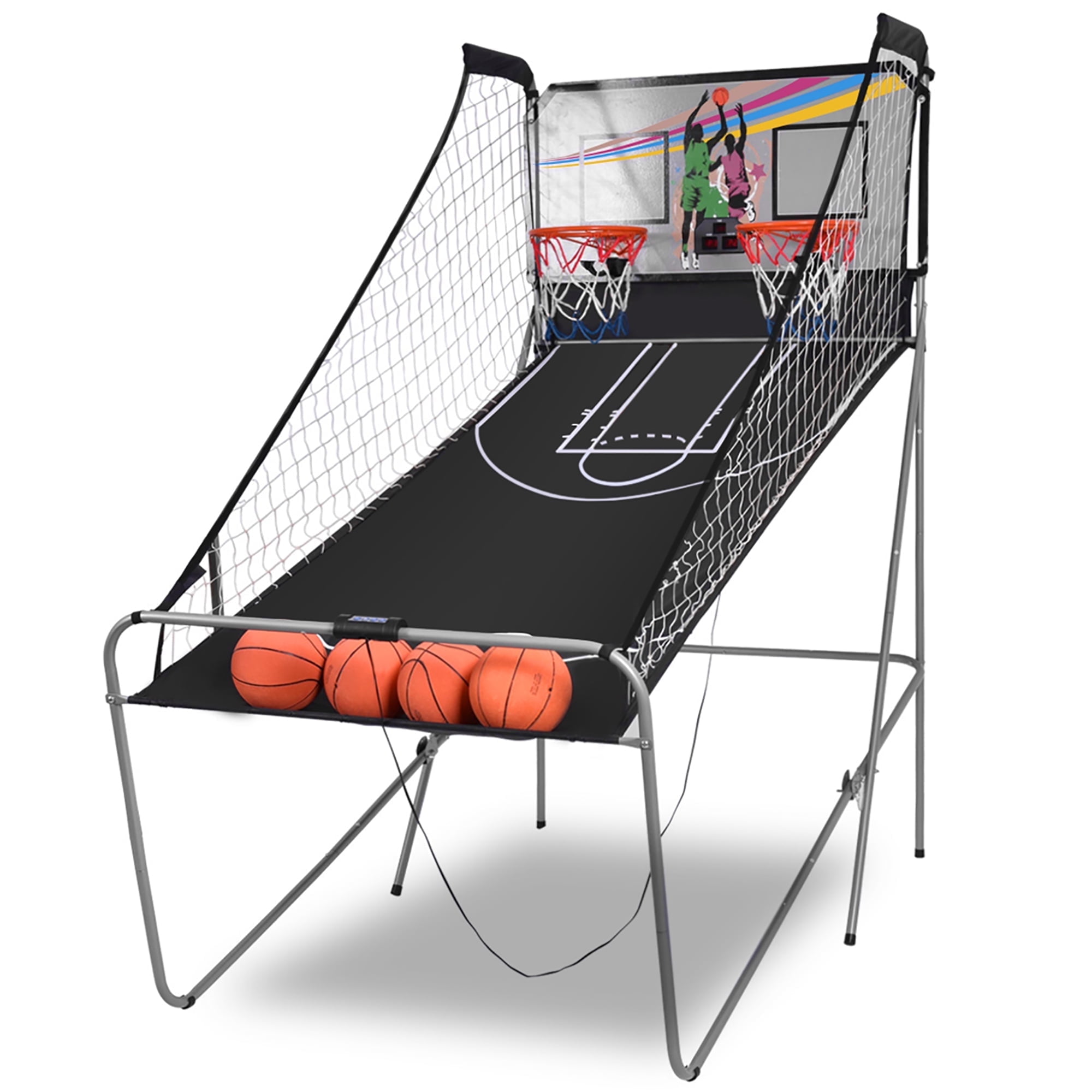 Costway Dual LED Electronic Shot Basketball Arcade Game with 8 Game Modes 4 Balls Foldable Grey