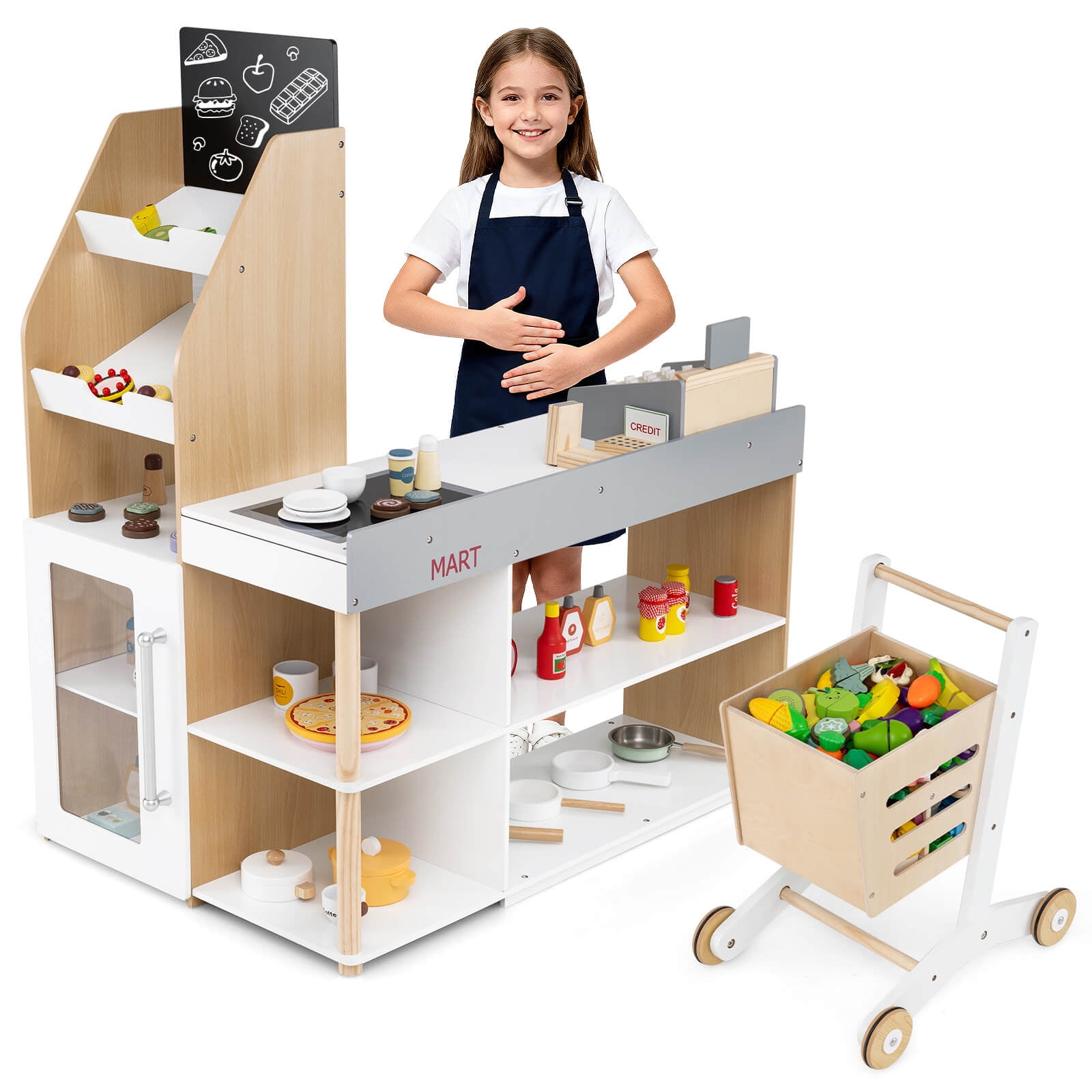 Costway Pretend Grocery Store Playset with Shopping Cart Checkout Counter Cash Register