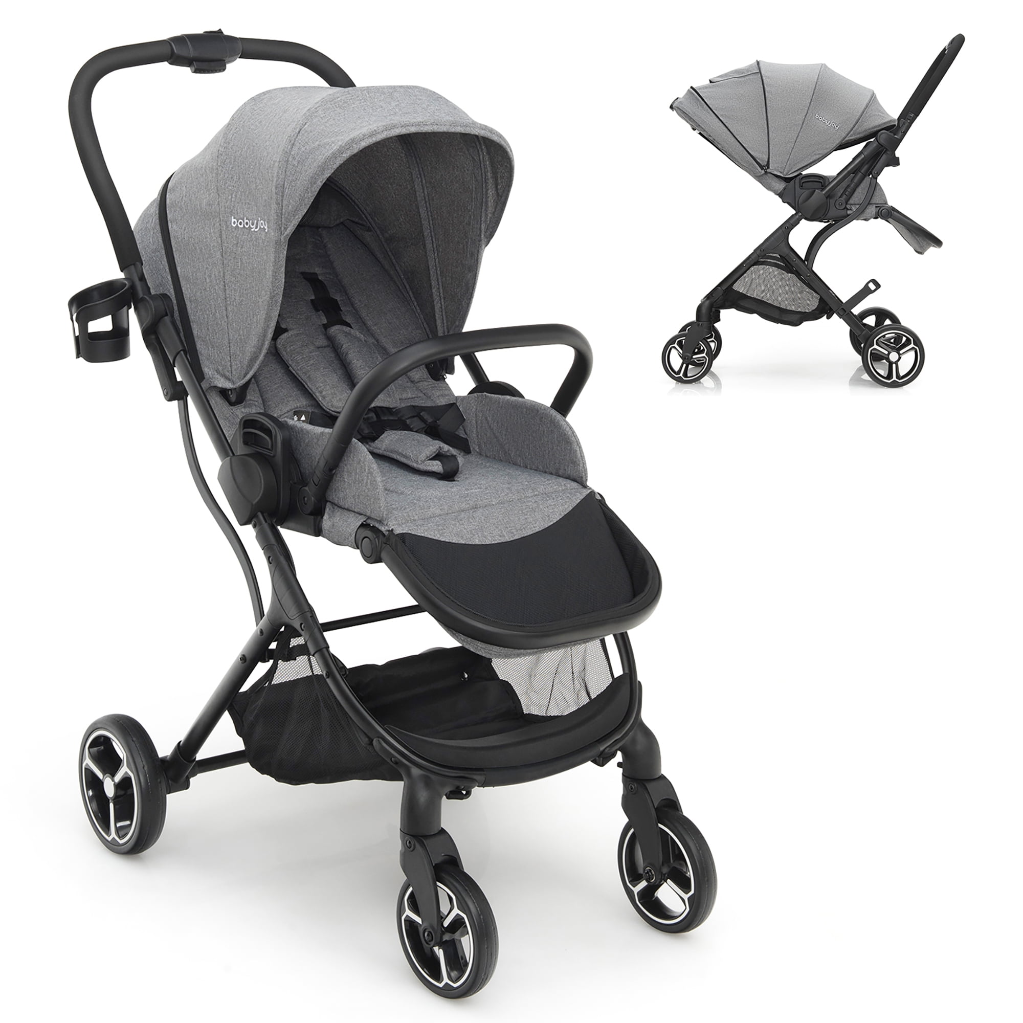 Costway High Landscape Foldable Baby Stroller with Reversible Reclining Seat 20 lbs Gray