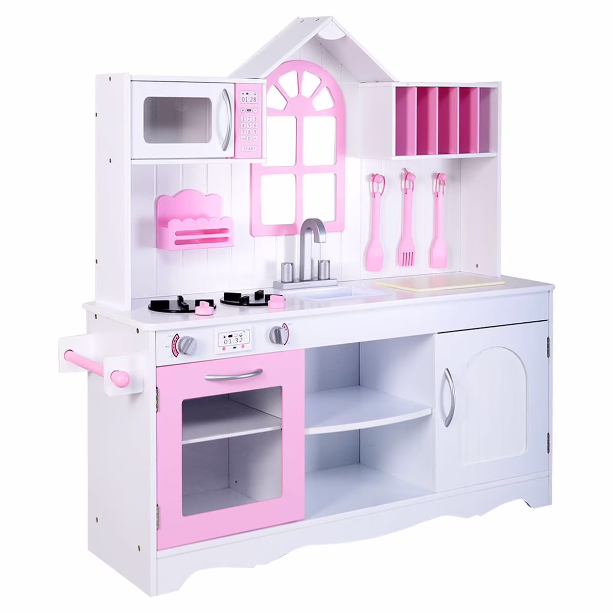 Costway Kids Wood Kitchen Toy Cooking Pretend Play Set Toddler Wooden Playset