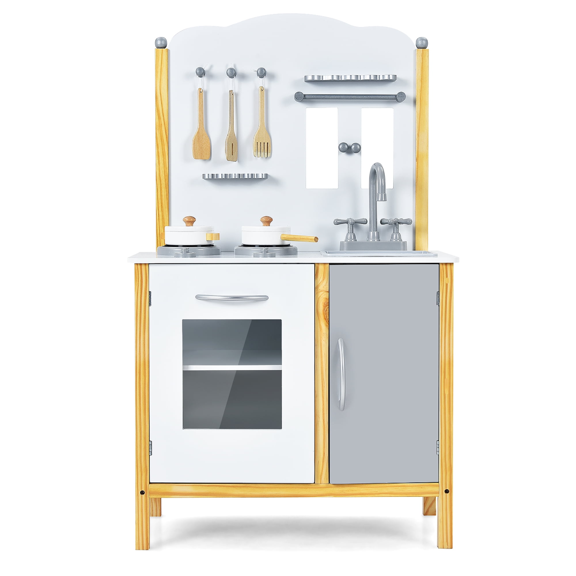 Costway Kids Play Kitchen Set Toddler Pretend Cooking Set w/ Cabinet&Accessories