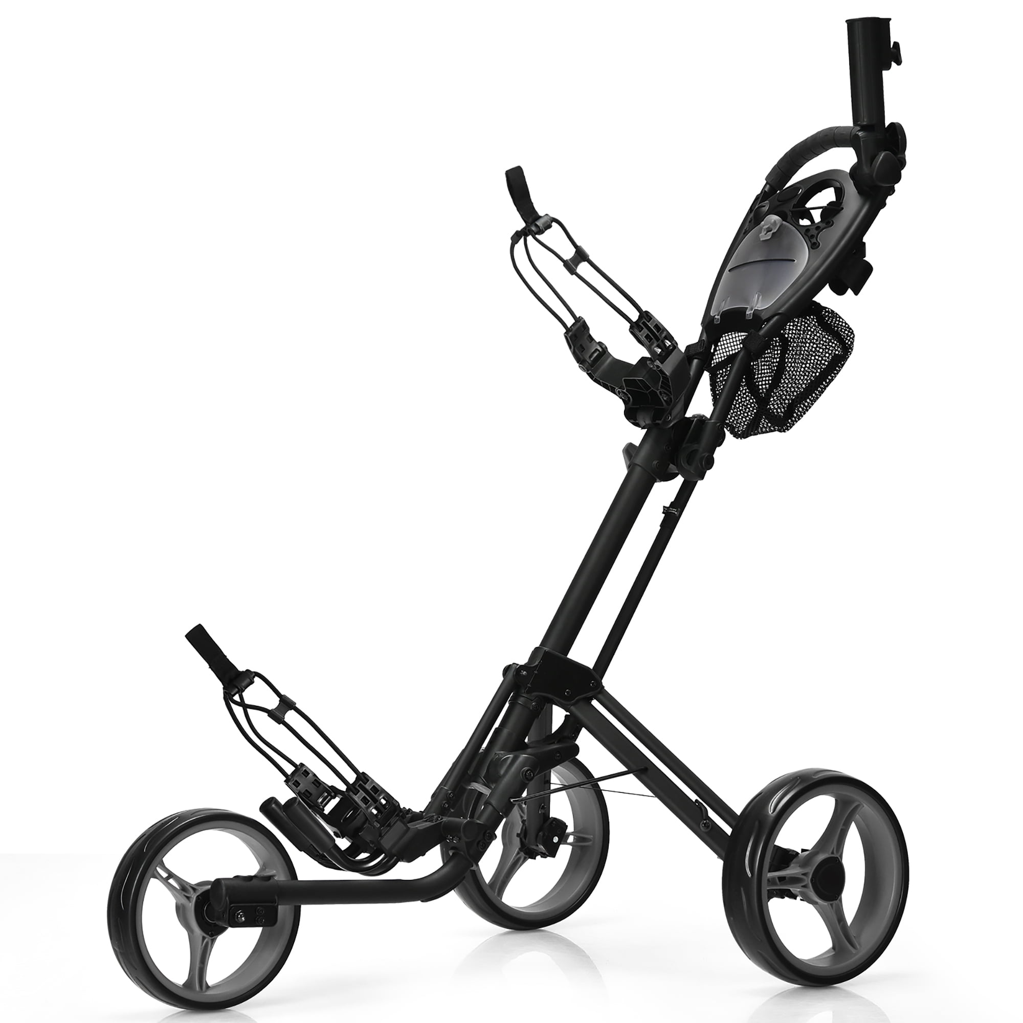 Costway Lightweight Aluminum 3-Wheel Golf Push Cart with Brake, Adjustable Handle, Grey