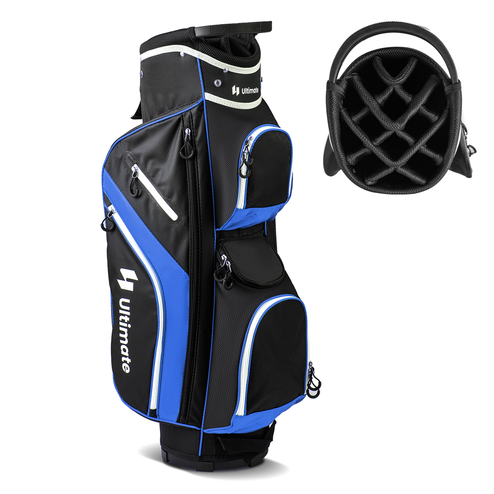Costway Lightweight Golf Cart Bag with 14 Way Top Dividers 9 Pockets Rain Hood Cooler Bag Blue