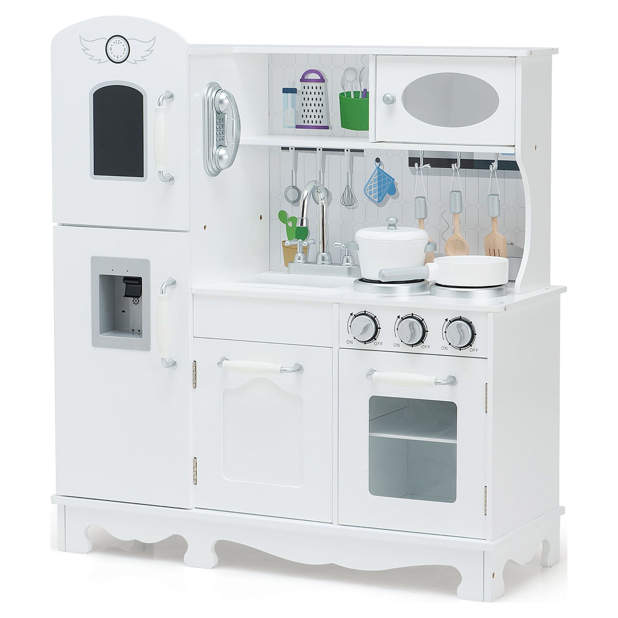 Costway Play Kitchen Pretend Play Cookware Set Toys for Kids w/ Water Dispenser