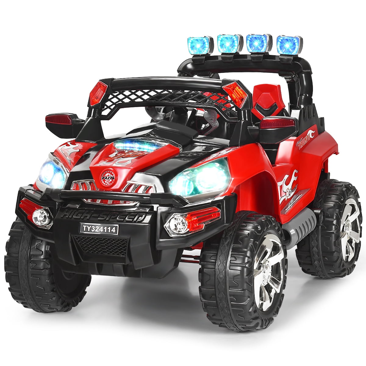 Costway 12V Kids Ride On Truck Car SUV MP3 RC Remote Control w/ LED Lights Music, Red
