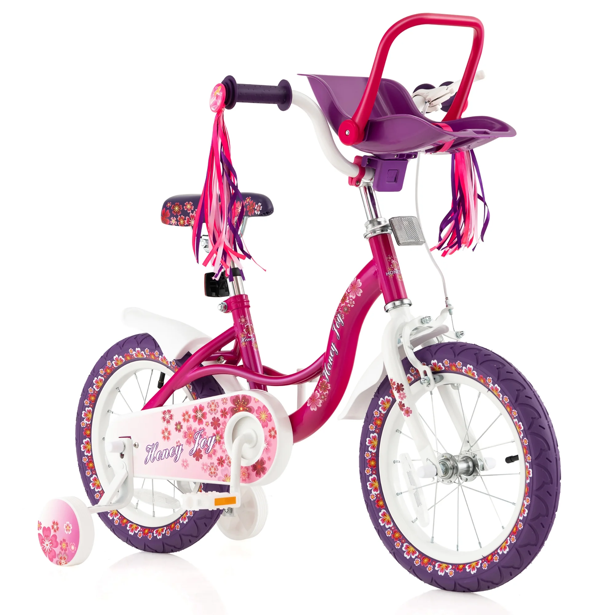 Costway 14'' Kids Bike with Doll Seat Girls Bicycle with Training Wheels for 3-5 Years Old Girl
