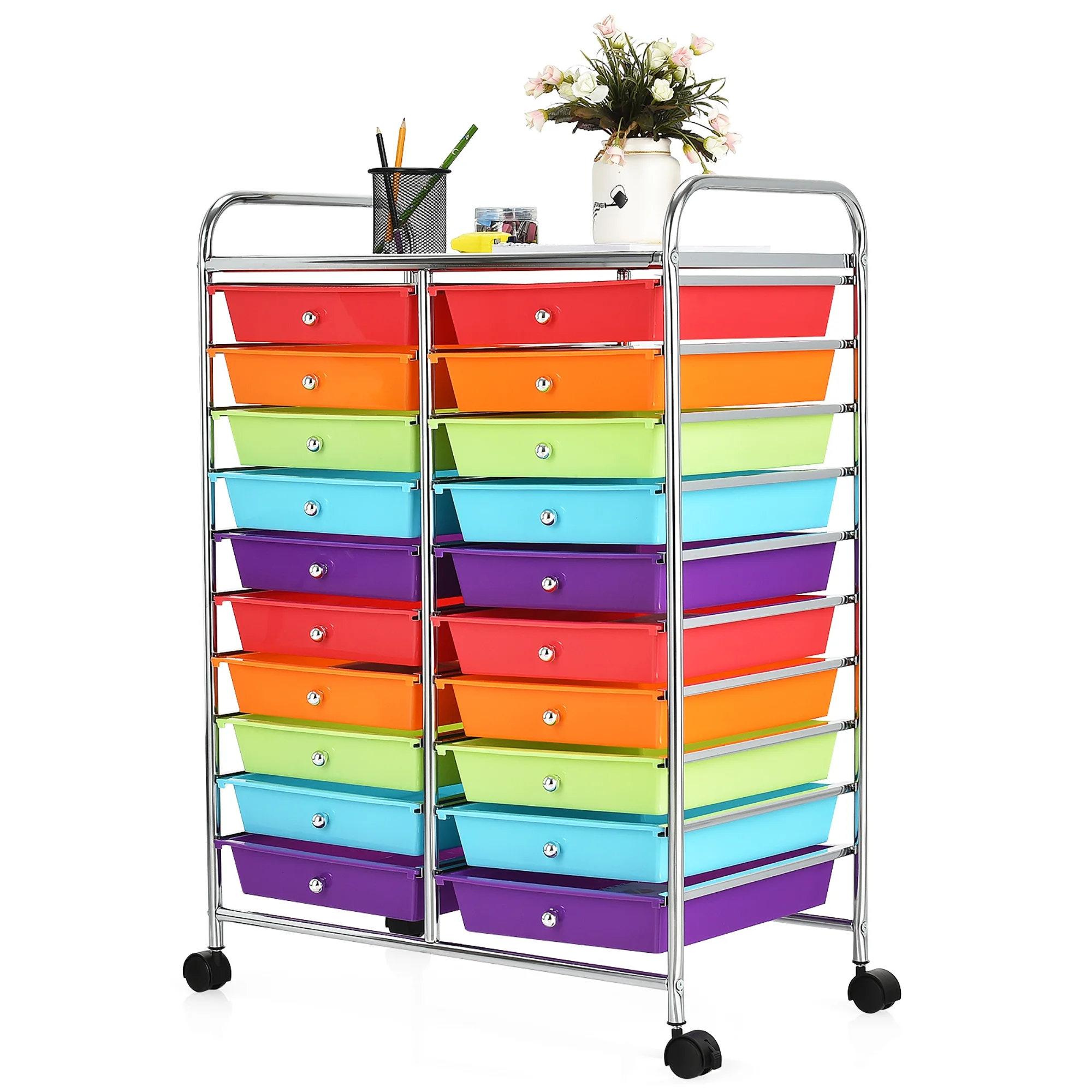Costway 20 Drawer Rolling Storage Cart Tools Scrapbook Paper Organizer Office Multicolor