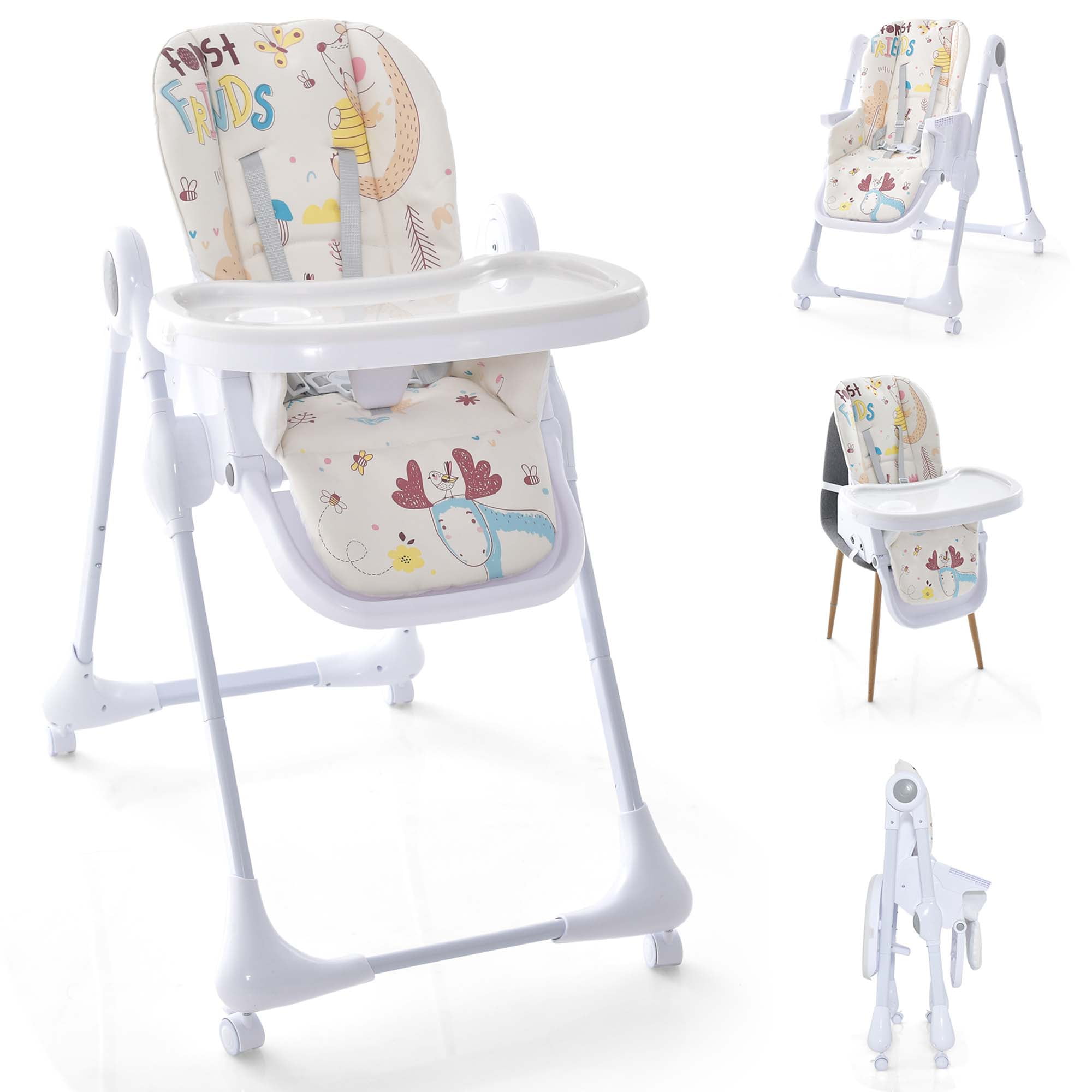 Costway 3-In-1 Convertible Baby Highchair Foldable Height Adjustable Feeding Chair Beige