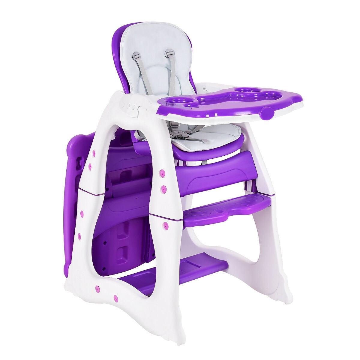 Costway 3 in 1 Baby High Chair Convertible Play Table Seat Booster Toddler Feeding Tray Purple