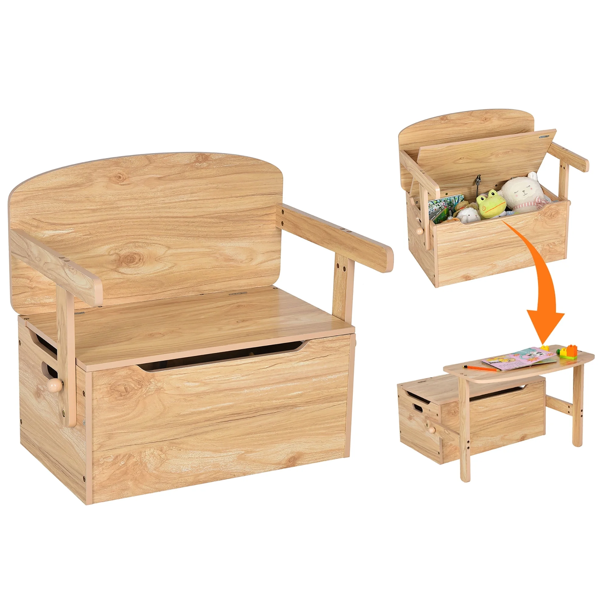 Costway 3-in-1 Kids Convertible Bench Toy Storage Box and Activity Table & Chair Set