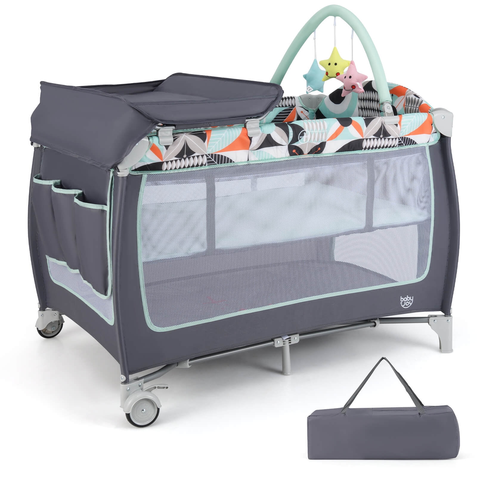 Costway 3 in 1 Unisex Baby Playard Portable Infant Center with Zippered Door 0-36 Months Green