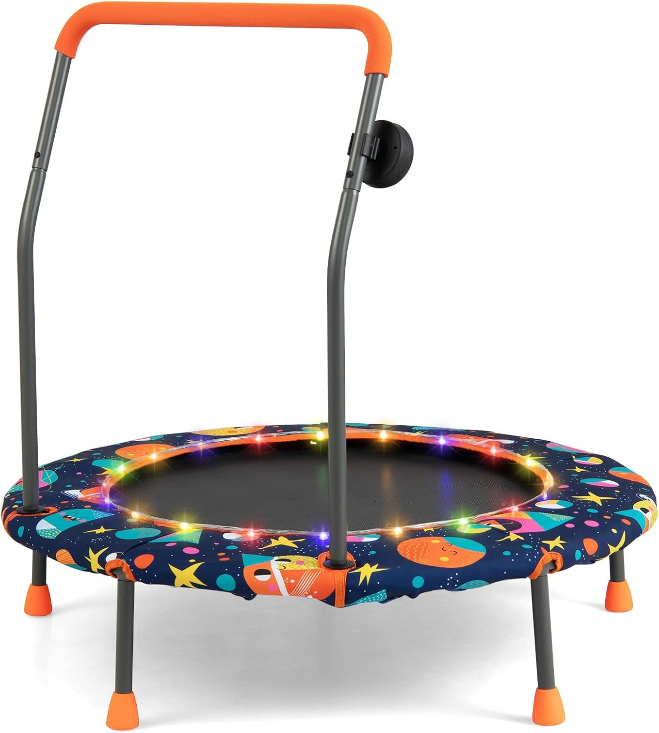 Costway 36'' Mini Toddler Trampoline W/LED Bluetooth Speaker Detachable Handle Kids Gifts