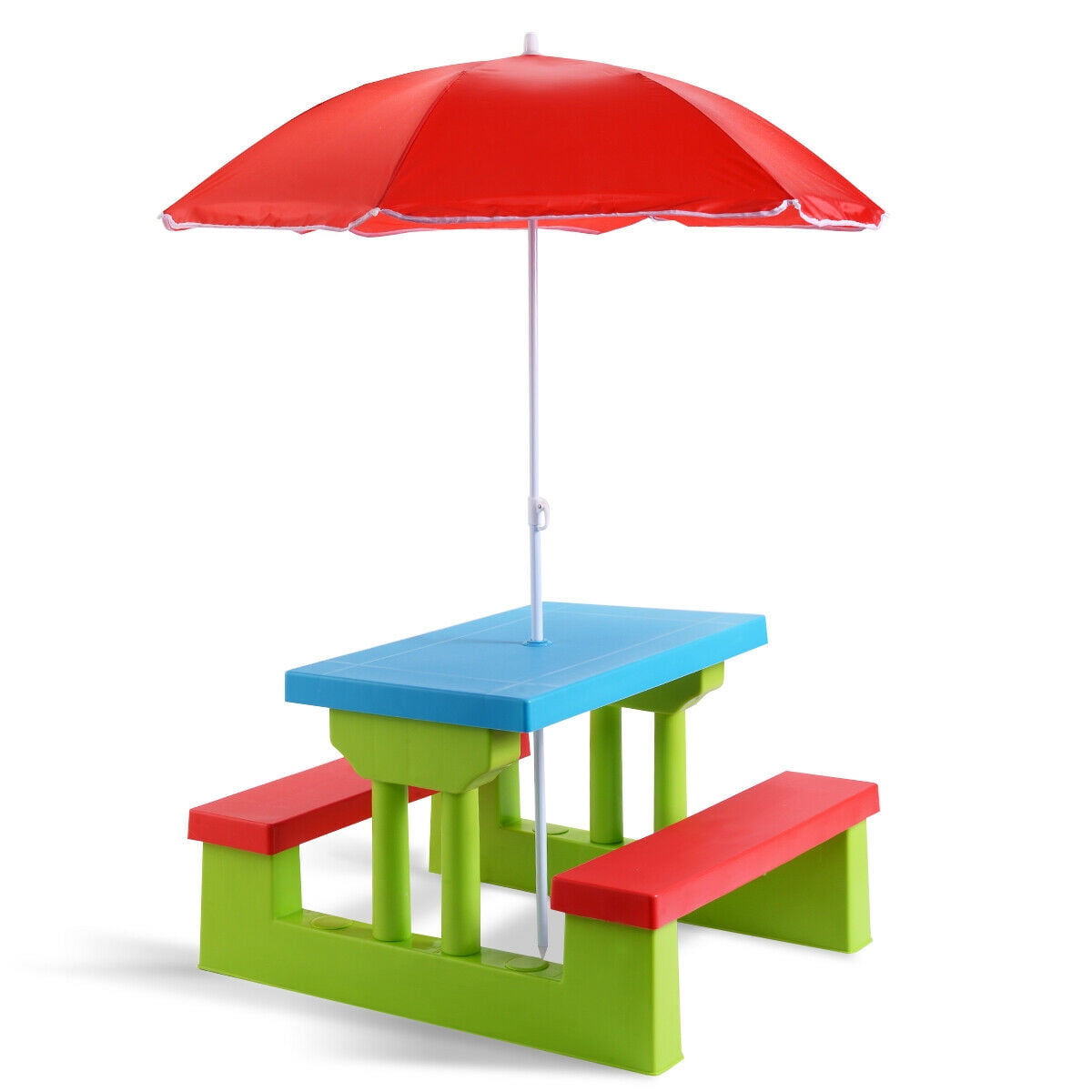 Costway 4 Seat Kids Picnic Table with Umbrella Garden Children Bench Outdoor PP