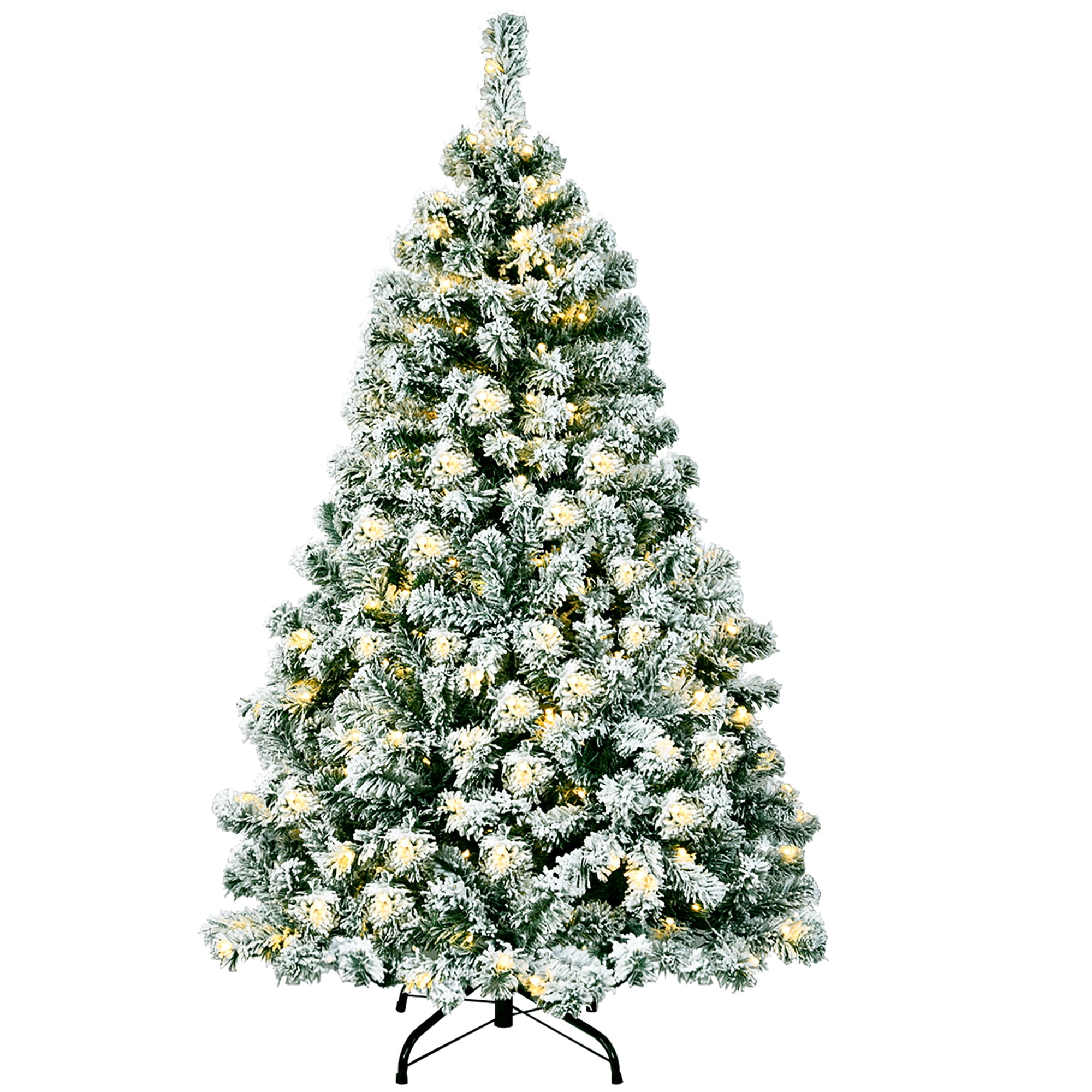 Costway 4.5Ft Pre-Lit Premium Snow Flocked Hinged Artificial Christmas Tree w/200 Lights