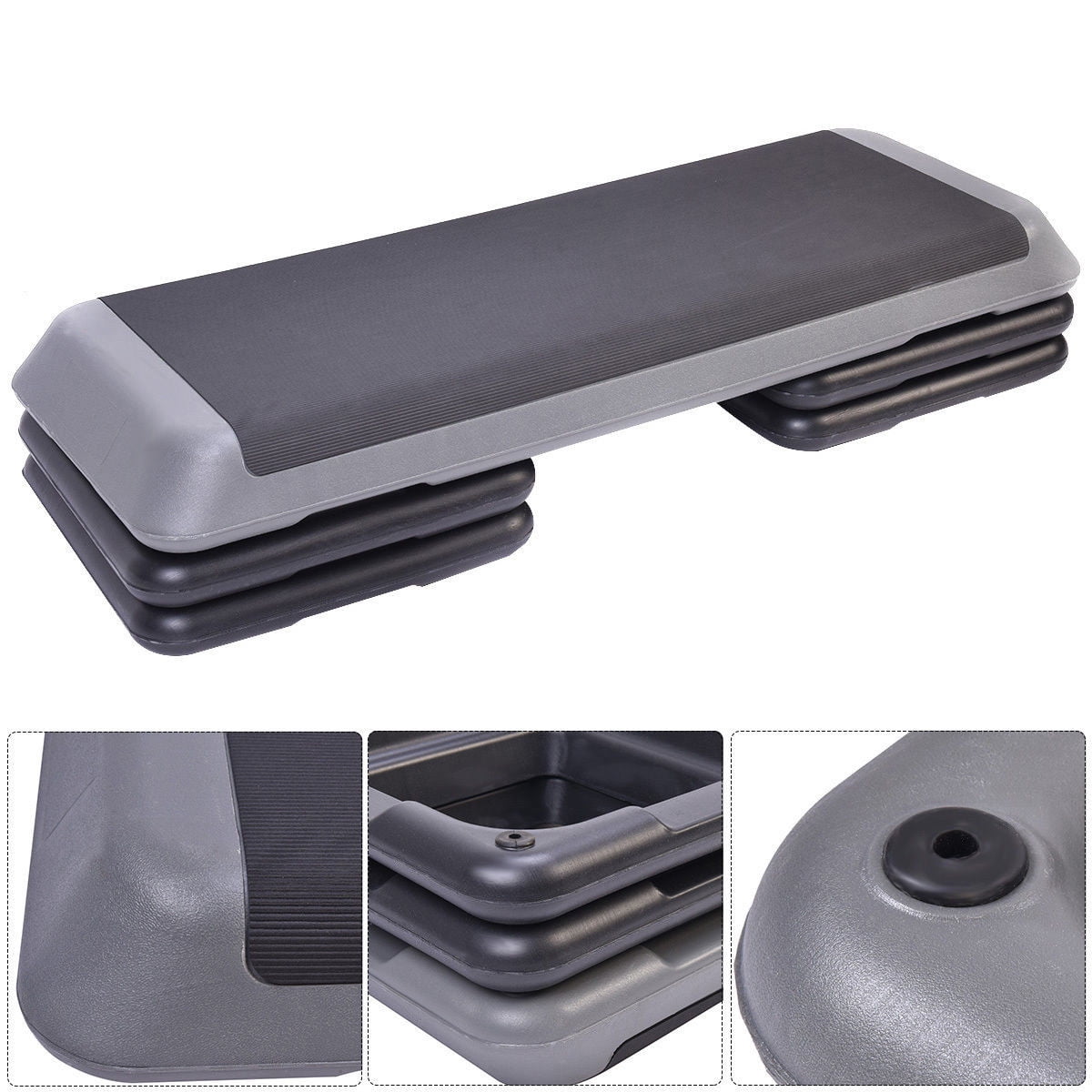 Costway 43'' Aerobic Stepper Step Cardio Fitness Exercise Adjust 4''-6''-8'' w/Risers