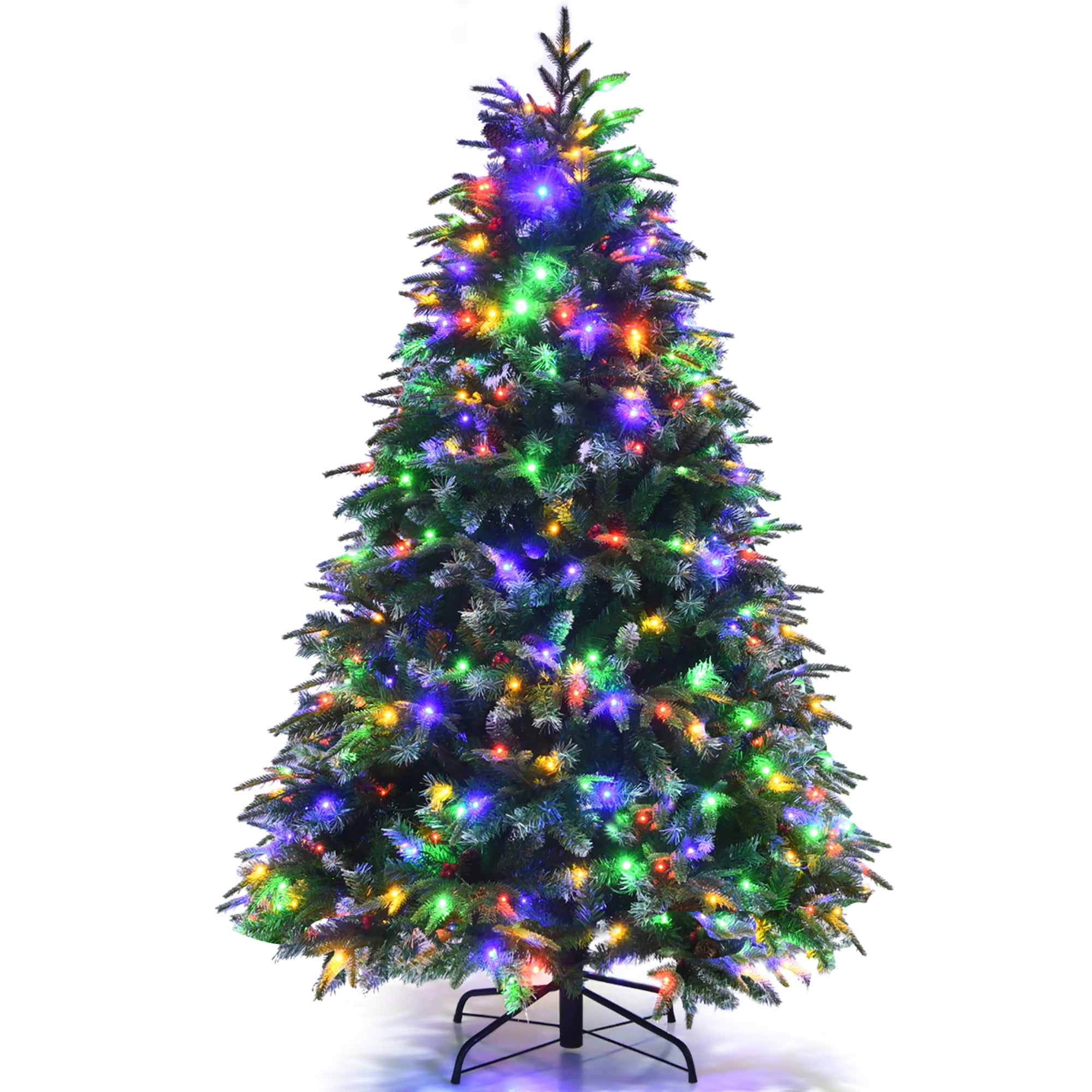 Costway 5ft Pre-Lit Snowy Christmas Hinged Tree 11 Flash Modes w/ 250 Multi-Color Lights
