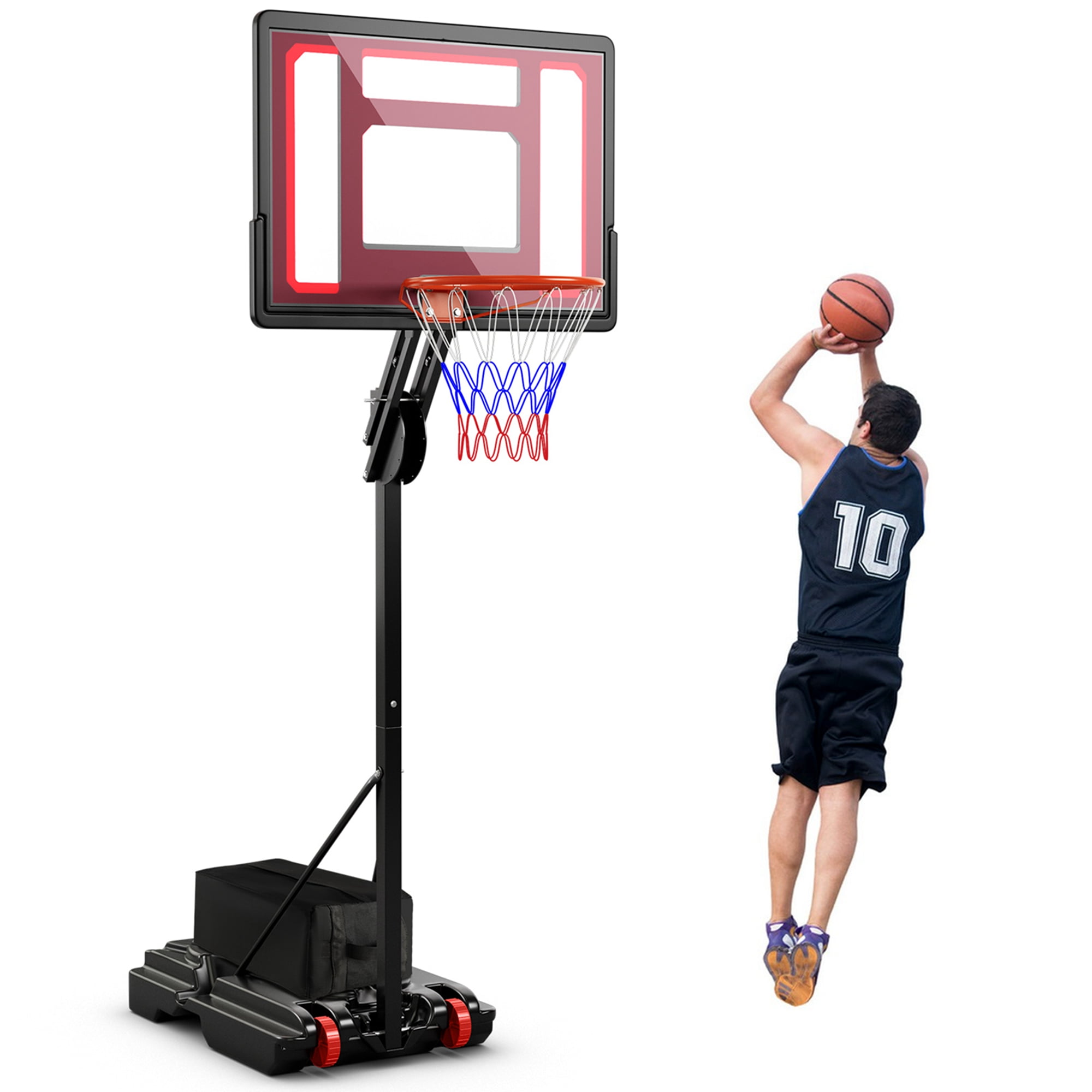Costway 5ft-10ft Adjustable Height 32''x23'' Shatterproof Outdoor Portable Basketball System (Kids)