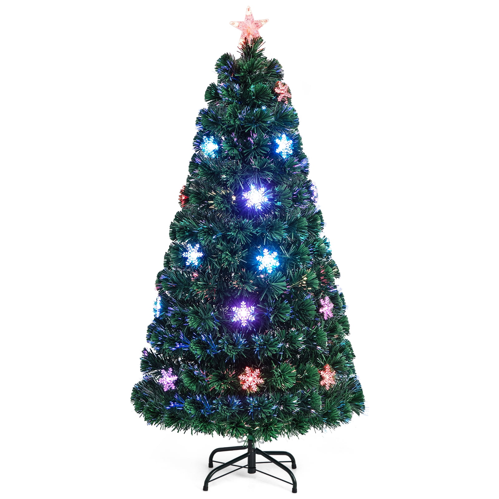Costway 5FT Pre-Lit Fiber Optic Artificial Christmas Tree w/Multicolor Lights Snowflakes