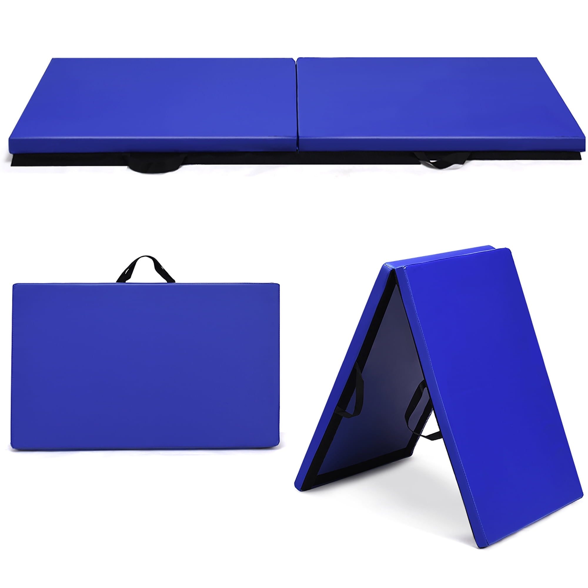 Costway 6'x2' Folding Gymnastics Panel Mats Exercise Stretch Gymnastic w/Handle Blue
