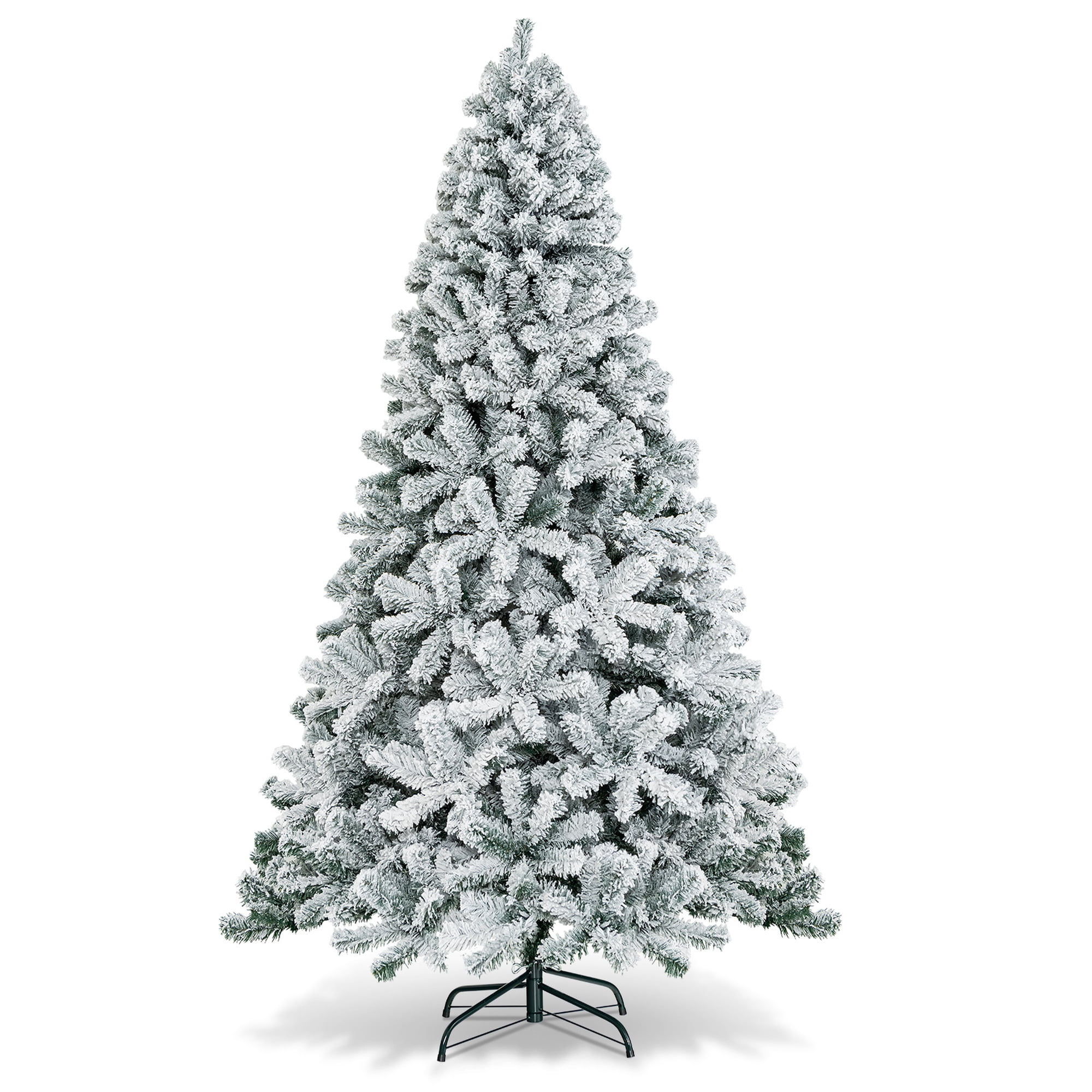 Costway 7.5ft Snow Flocked Hinged Christmas Tree Unlit Metal Stand