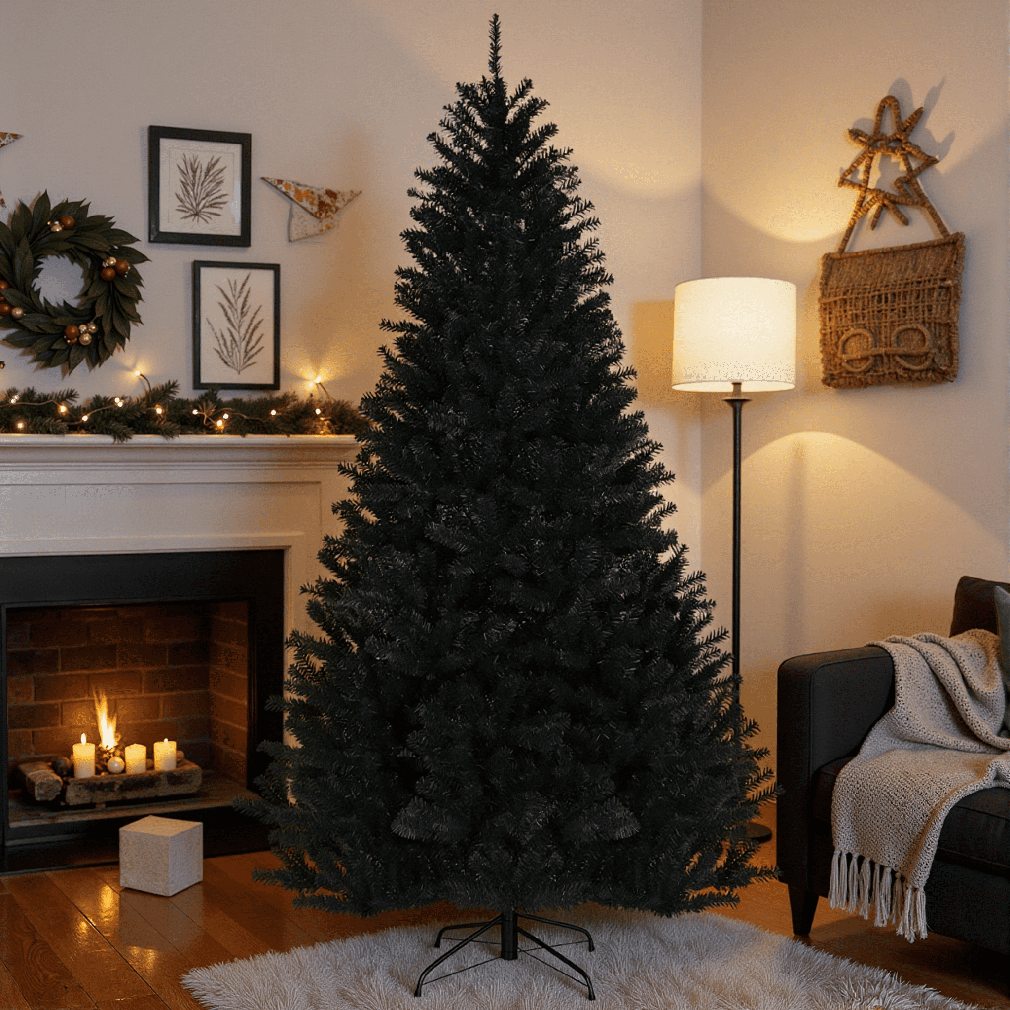 Costway 7.5Ft Hinged Artificial Christmas Tree Full Tree w/ Metal Stand Black