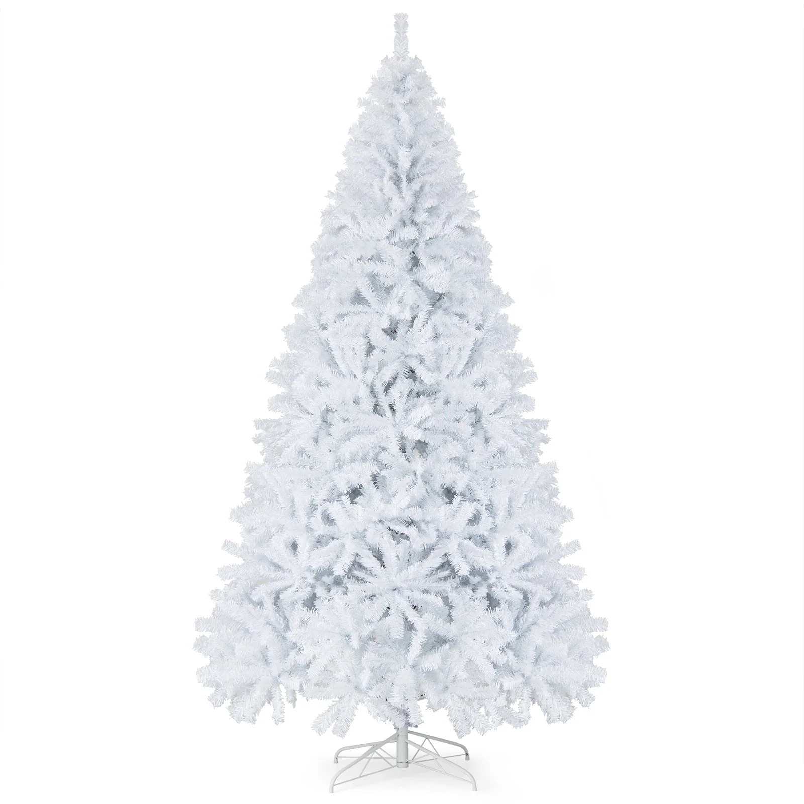 Costway 9Ft Hinged Artificial Christmas Tree Pine Tree with 2132 Branch Tips and Metal Stand White CM22102