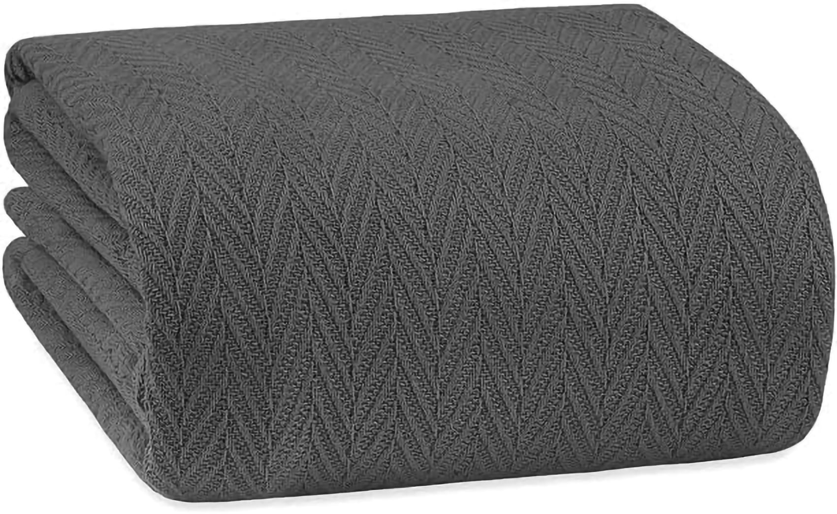 Cotton Throw Blanket Queen Size Blanket-Soft and Breathable Herringbone Weave Cotton Thermal Bed Blanket 100% Cotton Blanket, Warm Throw Blanket for Bed, Couch, Travel Car & Airplane-90x90 in, Grey
