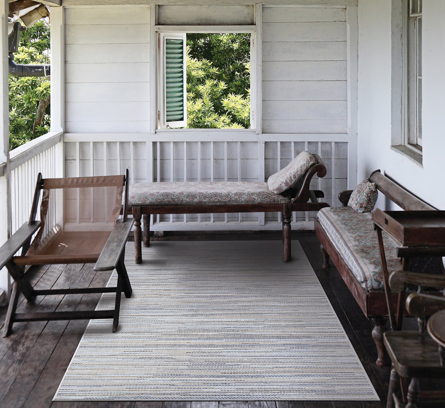 Couristan Monte Carlo Coastal Breeze 5'3" x 7'6" Taupe and Champagne Outdoor Rug