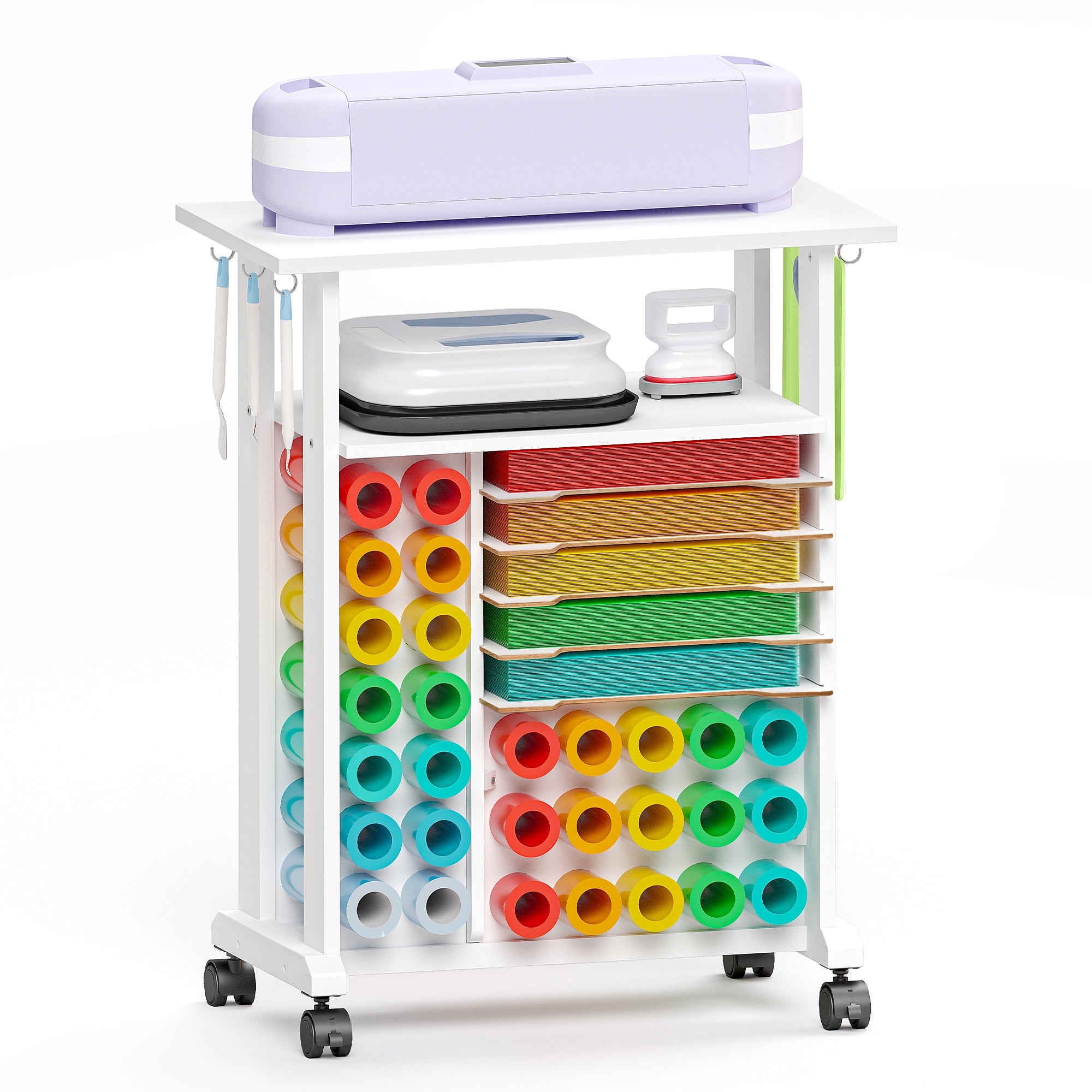 Crafit Craft Storage Rolling Cart with 29 Vinyl Roll Holders and 5 Paper Storage for Craft Room