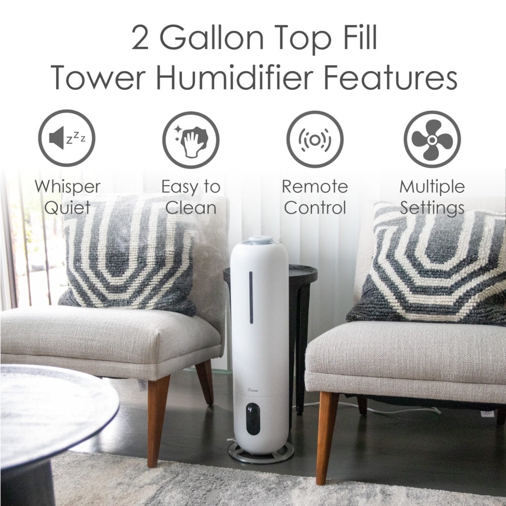 2 Gal. Ultrasonic Cool Mist Tower Humidifier with Germicidal UV-A Light
