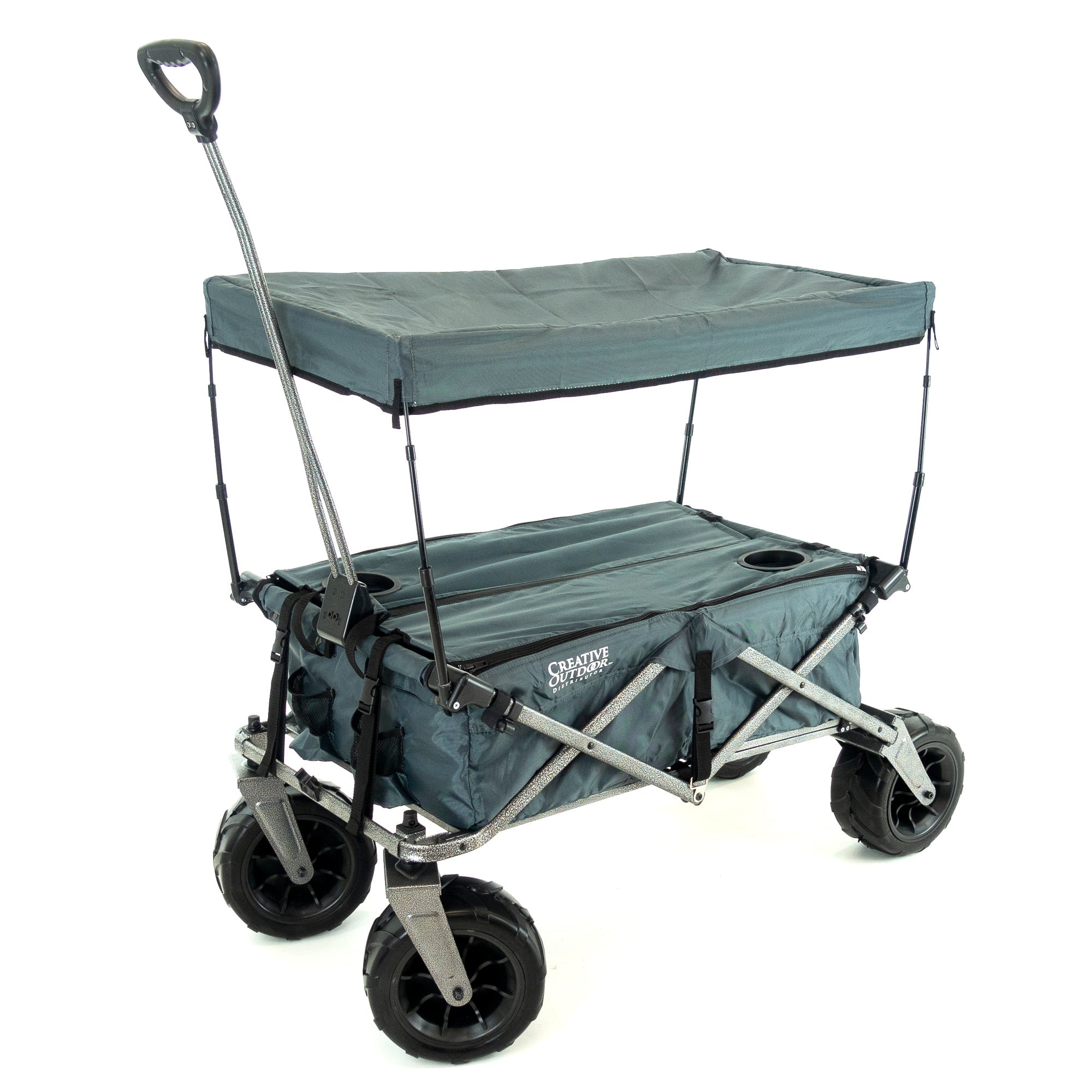Creative Outdoor Folding Wagon with Canopy and 10” Big Wheels for Sand, 150lbs Capacity, Gray