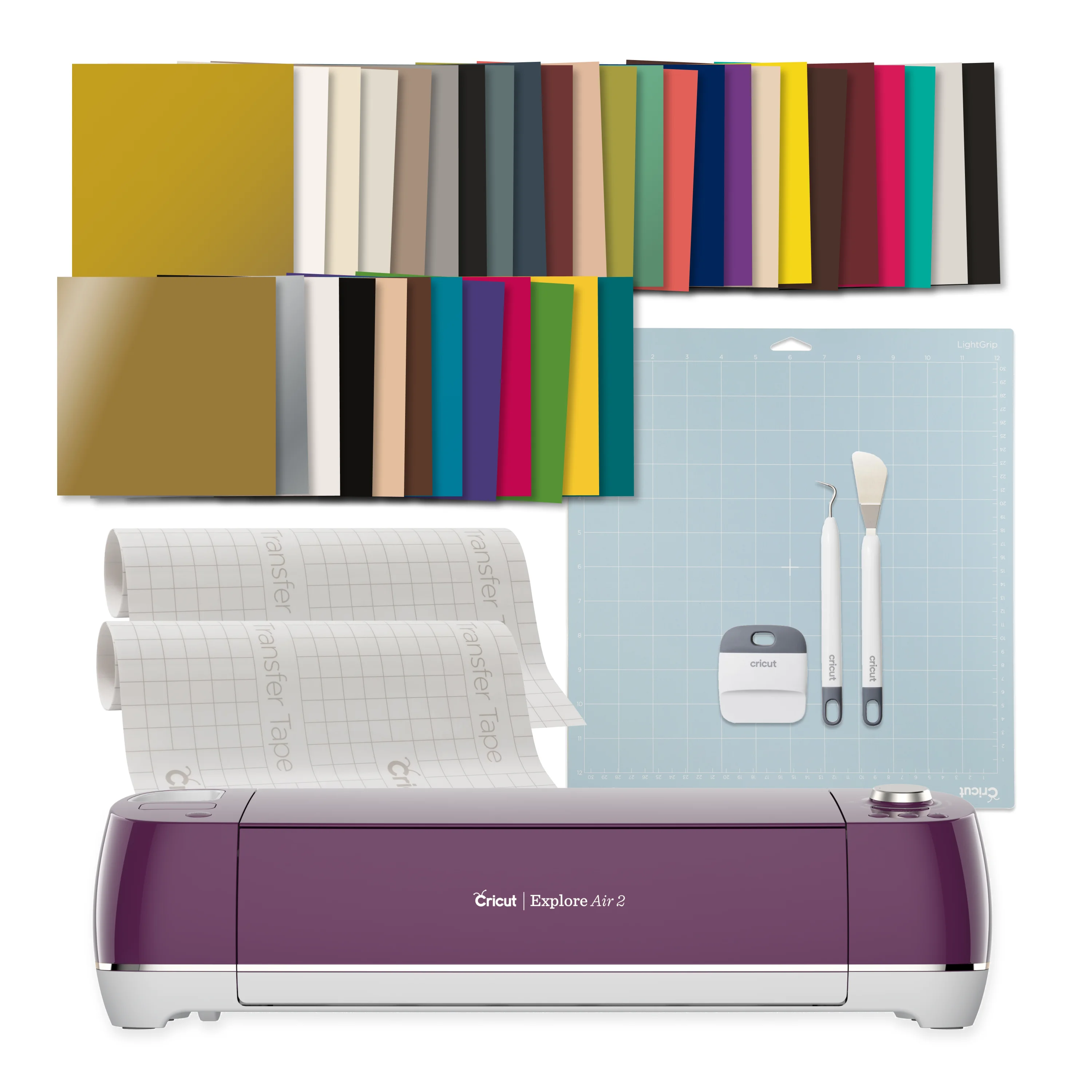 Cricut Explore Air 2 Die-Cutting Machine + Vinyl & Tool Kit Starter Bundle, Boysenberry