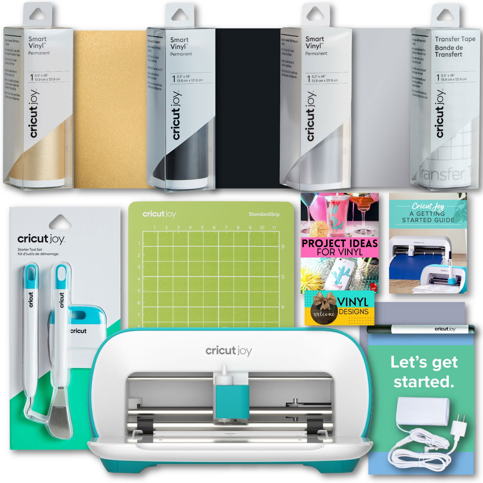 Cricut Joy Smart Machine with DIY Vinyl Decal Sampler & Essential Tools Starter Bundle