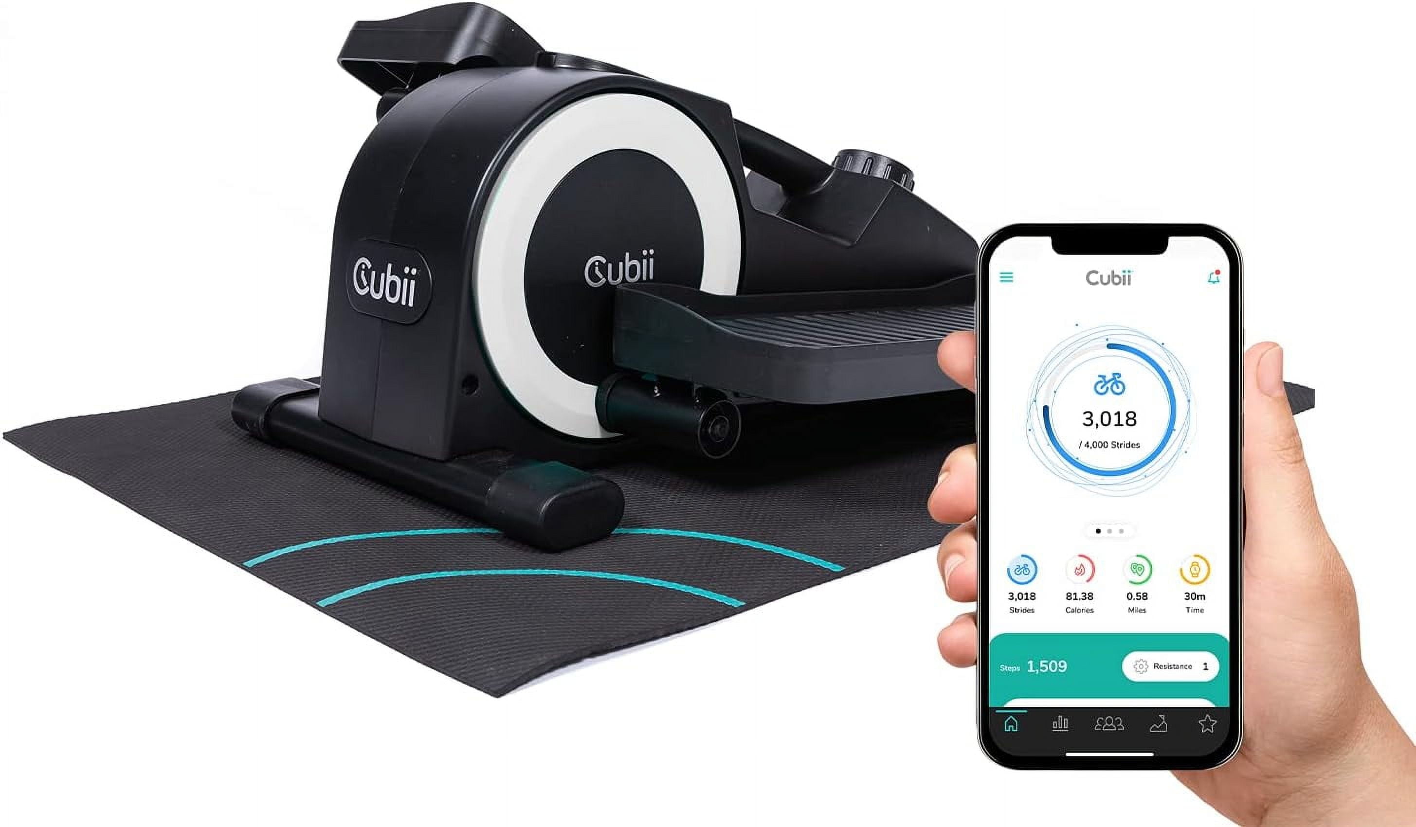 Cubii JR1+ Compact Under Desk Elliptical Bundle with Non-Slip Mat - 8 Levels of Resistance, LCD Display, Whisper Quiet w/ Bluetooth Foot Pedal Exerciser Home Workout Machine for Adults to Seniors