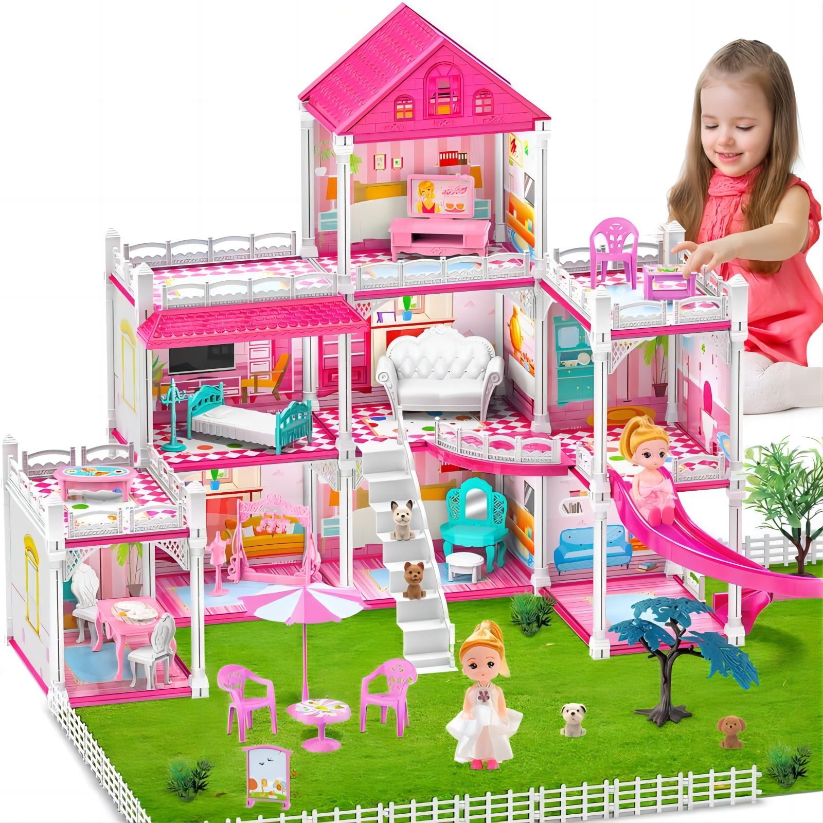 Cuopluber Doll House,Princess Castle House for Girls,3-Story 8 Rooms Playhouse with 2 Dolls Toy Figure and Furniture & Accessories, Toy Gifts for Kids 3 4 5 6 7 8 9+ Year Old