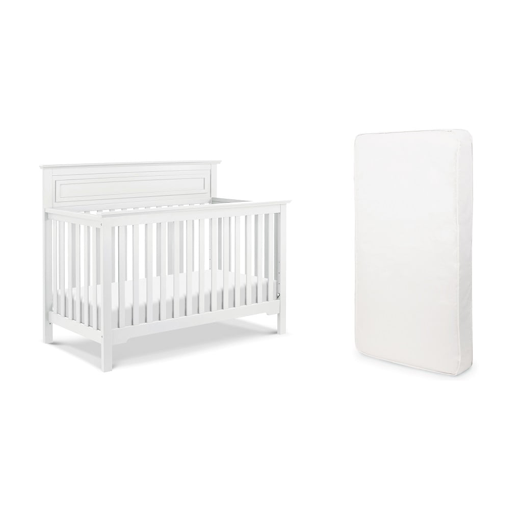 DaVinci Autumn 4 in 1 Convertible Crib in White and Hypoallergenic Universal Fit 6 inch Ultra Firm Deluxe Crib Mattress Value Set