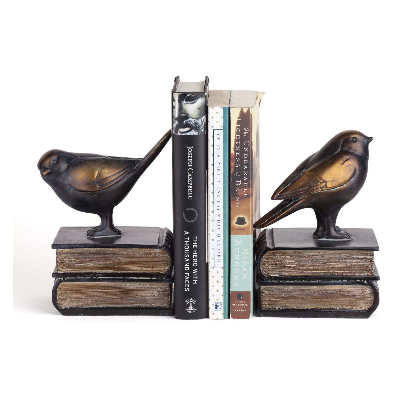 Danya B Antique Bronze Birds on Books Statue Bookends - Set of 2