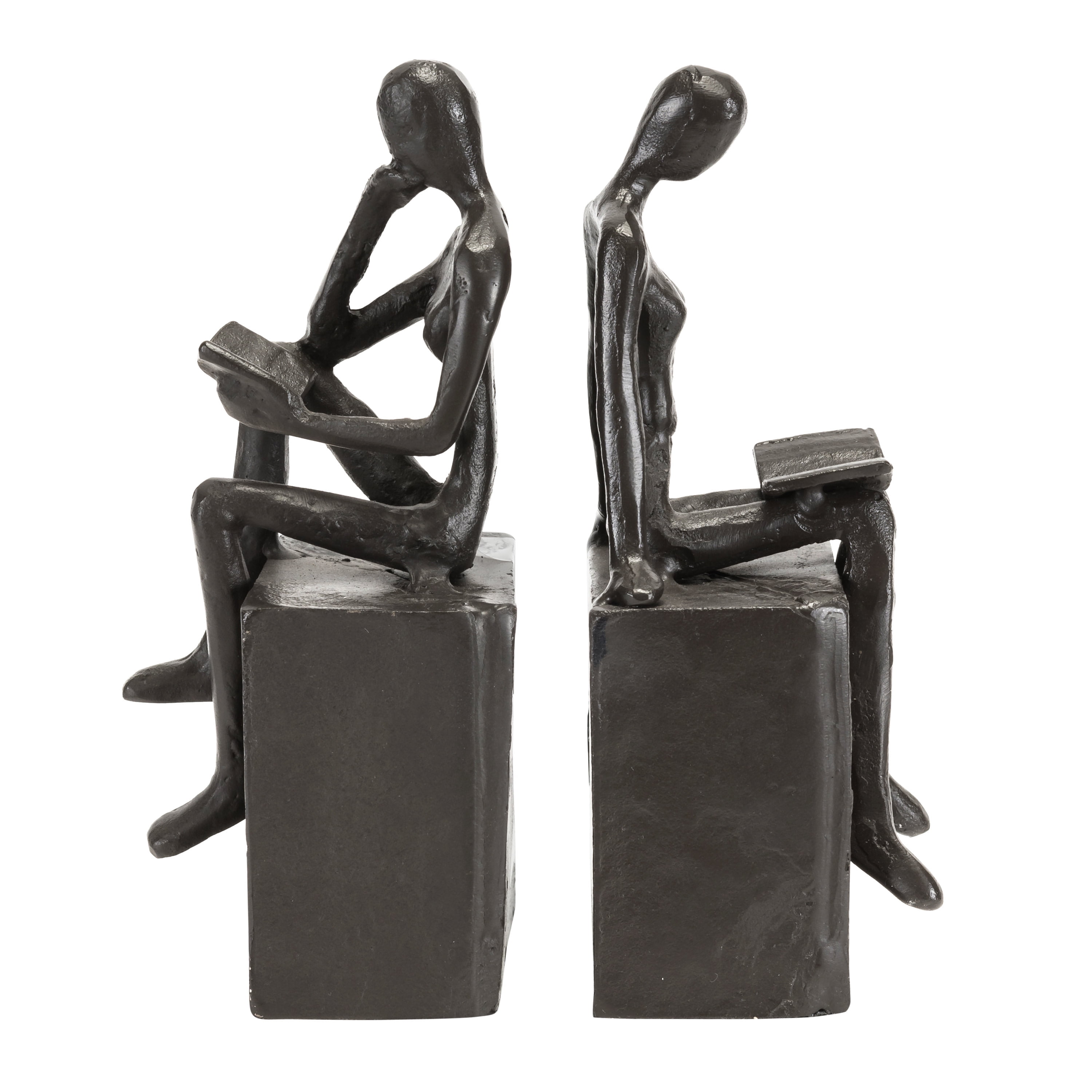 Danya B. Man and Woman Reading on a Block Cast Iron Bookend Sculpture Set