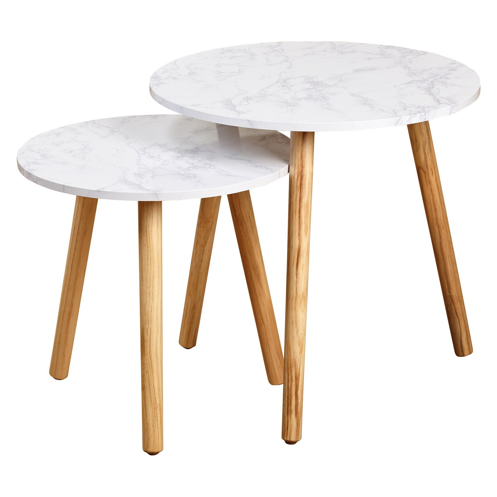 angelo isHome Darcy Modern Round Nesting End Tables, Set of 2, Natural/White Faux Marble